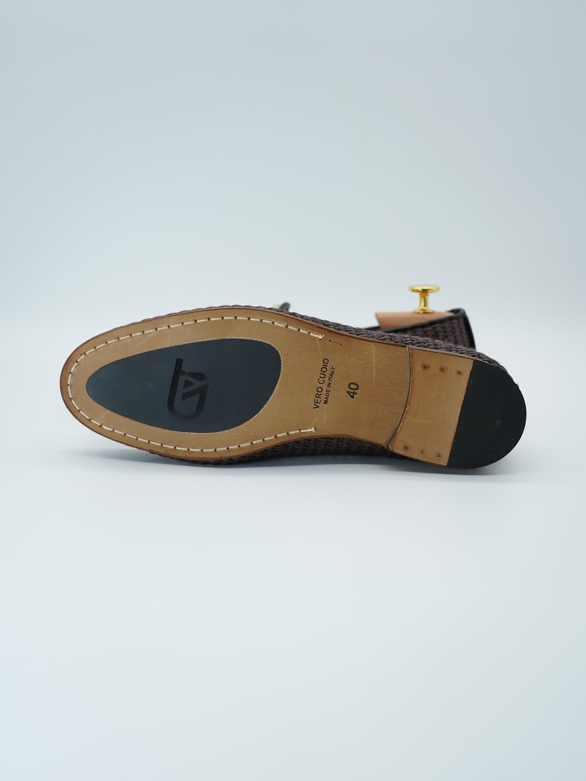 Mocassini pantofola in rafia bicolore moro/beige