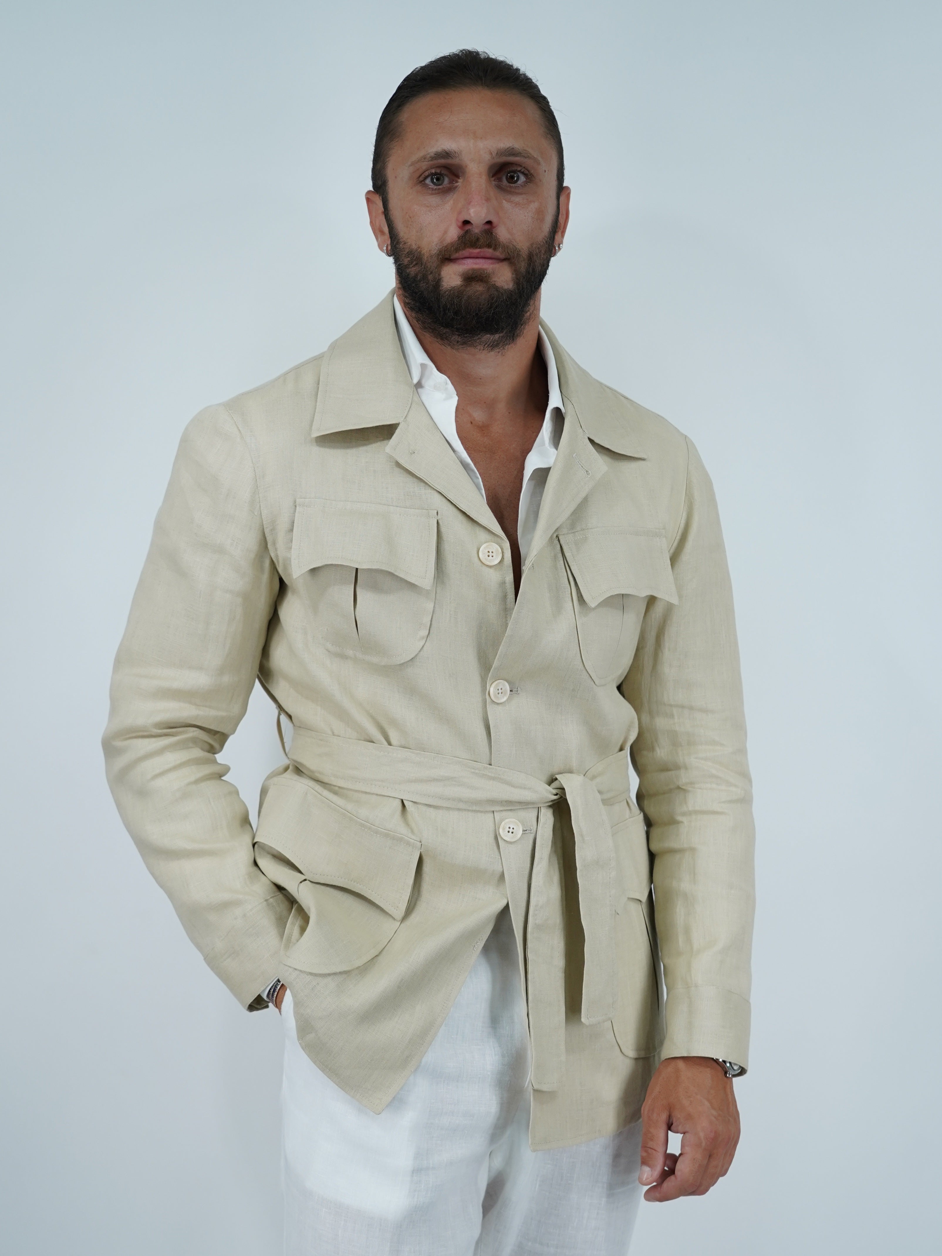 Giacca Safari in lino beige