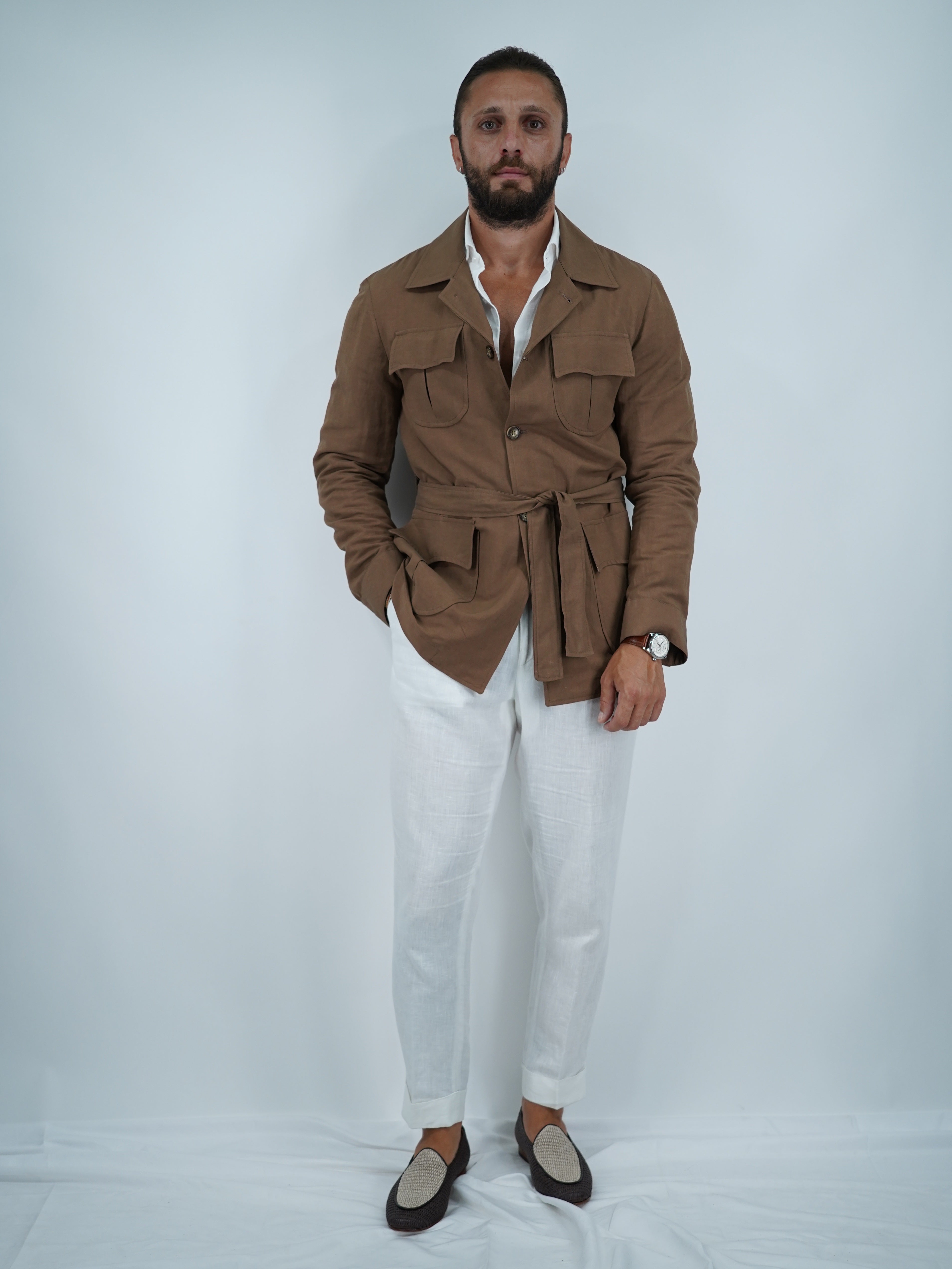 Giacca Safari in lino tabacco