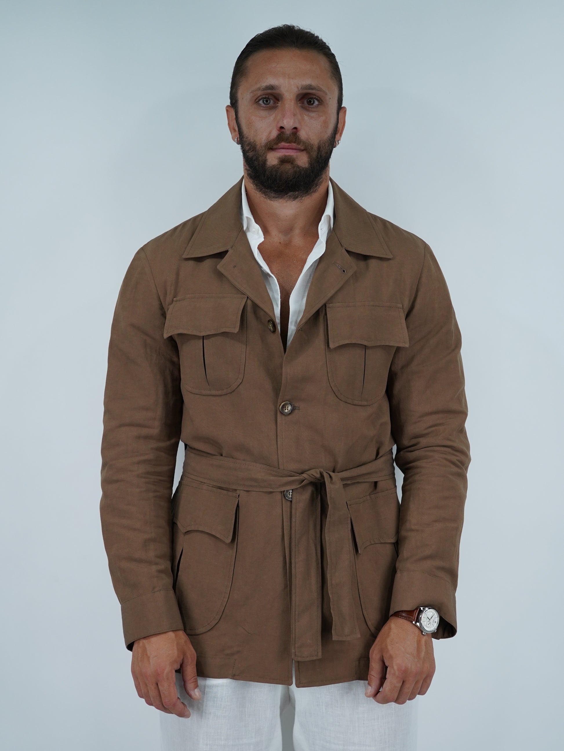 Giacca Safari in lino tabacco