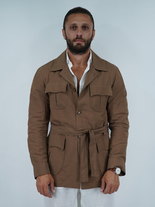 Giacca Safari in lino tabacco