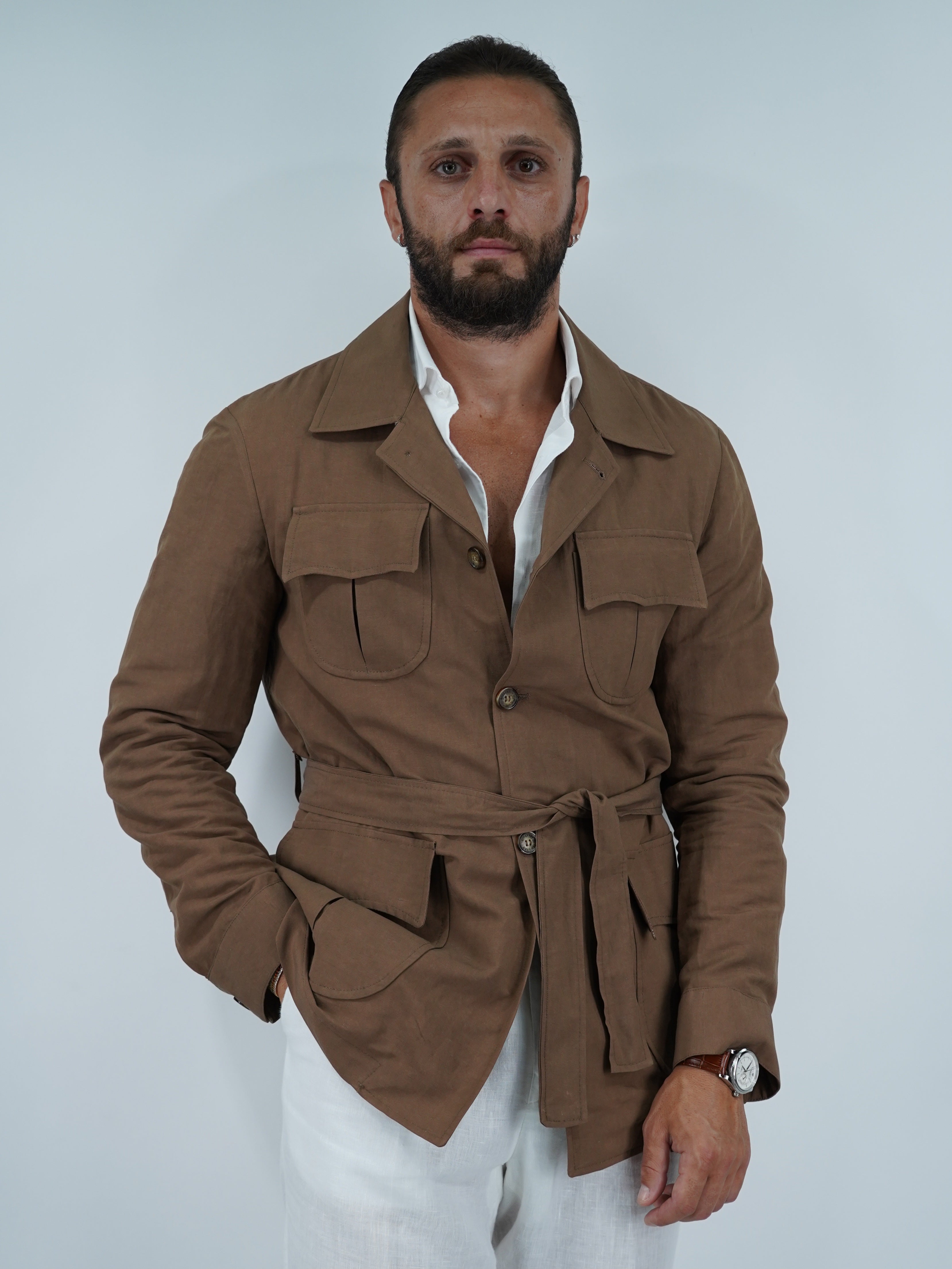 Giacca Safari in lino tabacco