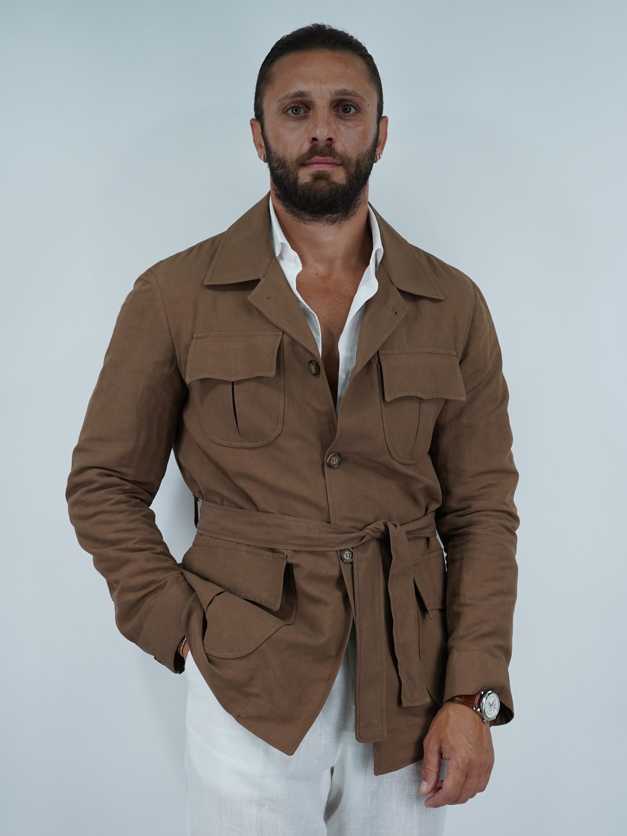 Giacca Safari in lino tabacco