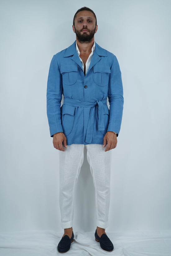Giacca Safari in lino azzurro