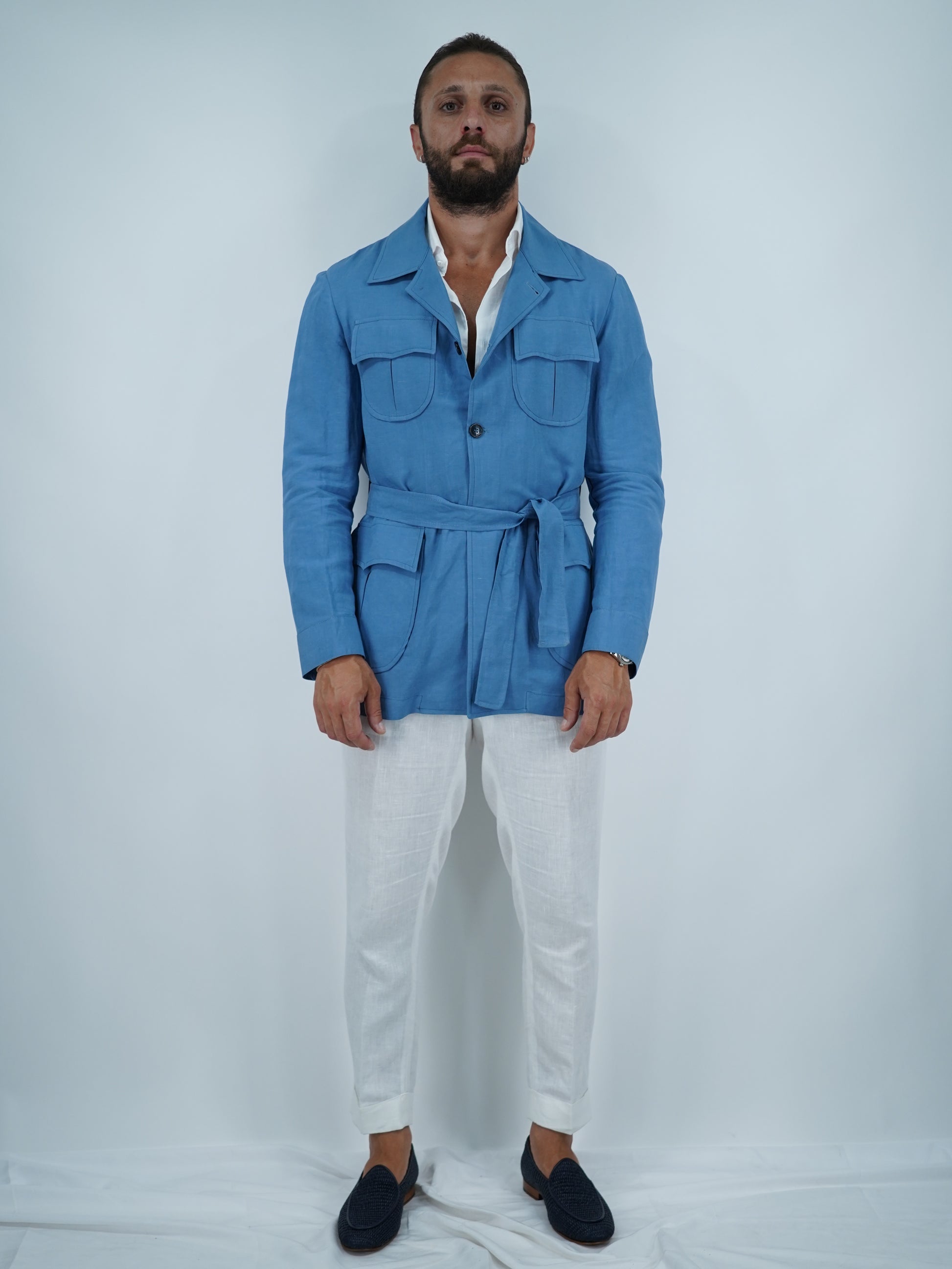 Giacca Safari in lino azzurro