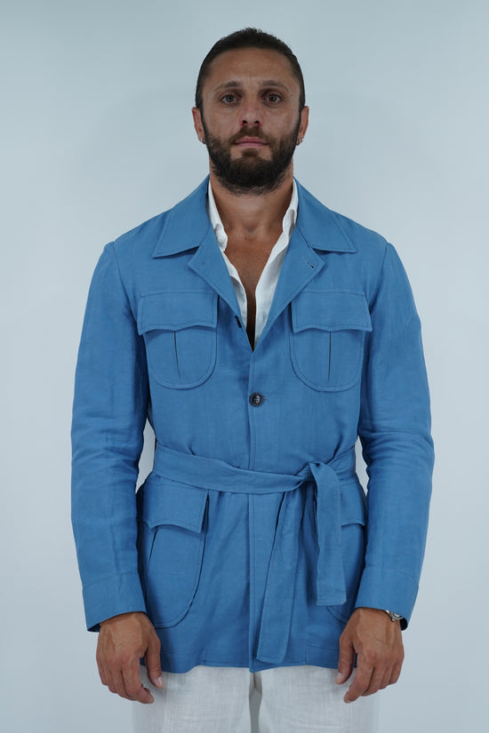 Giacca Safari in lino azzurro