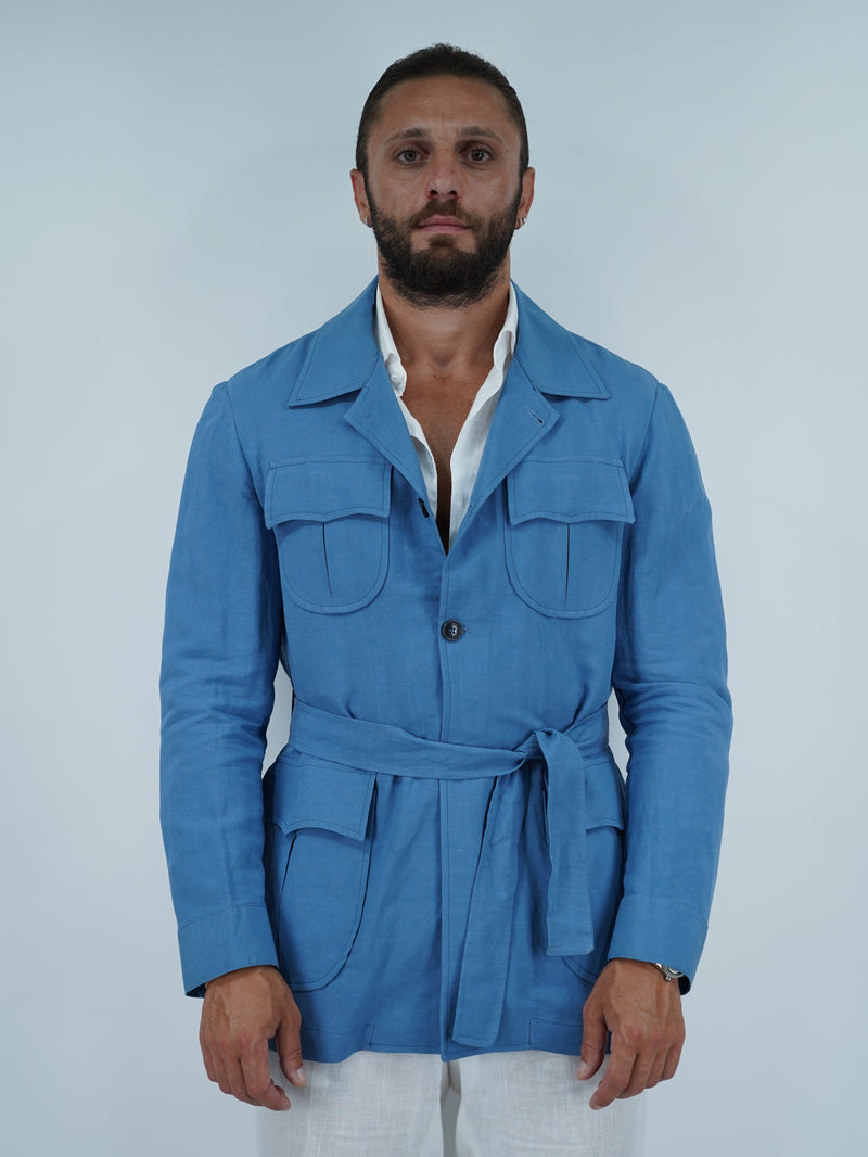 Giacca Safari in lino - Azzurro