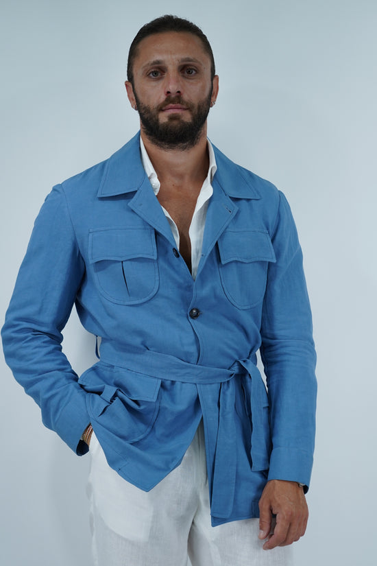 Giacca Safari in lino azzurro
