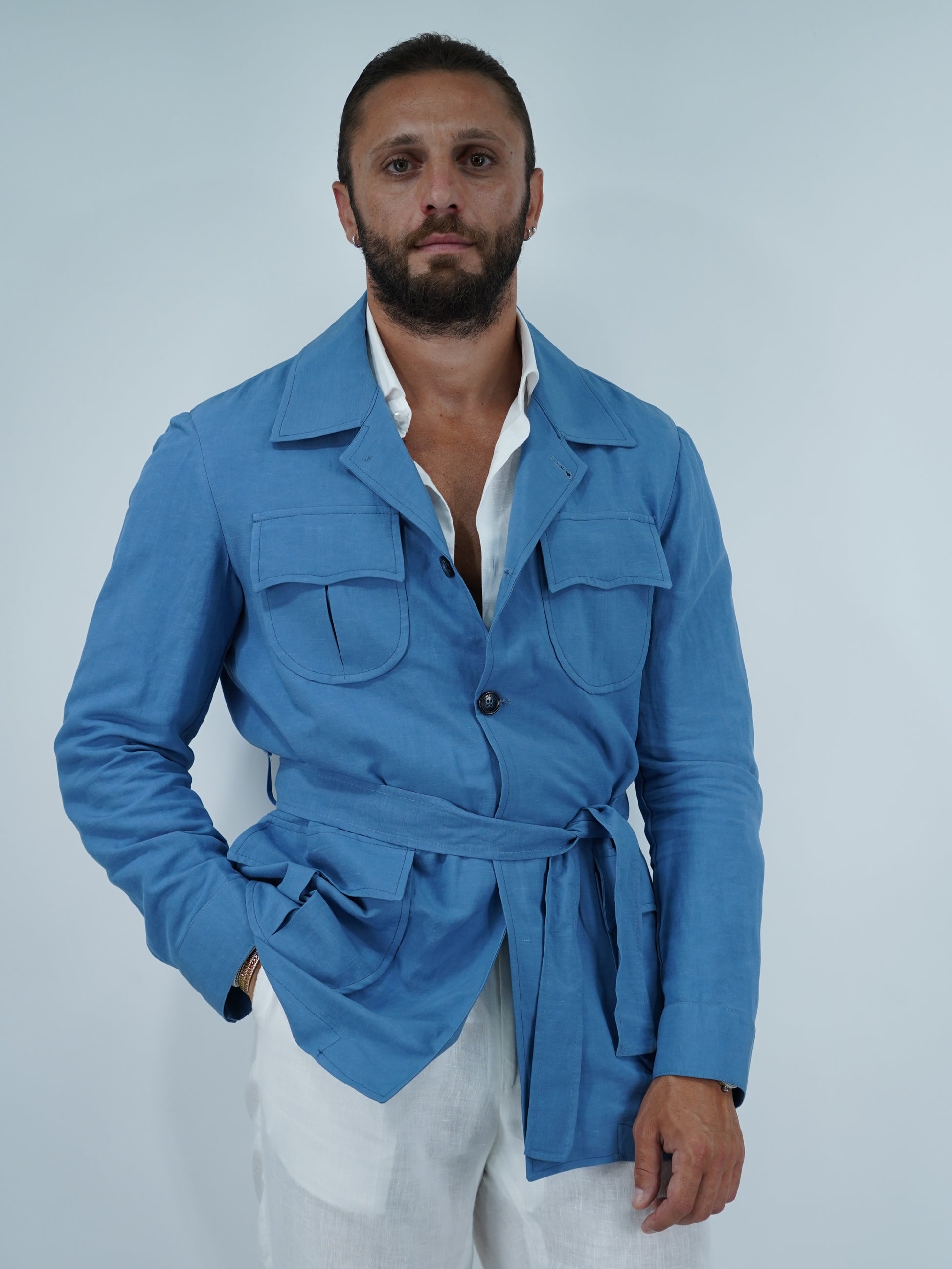 Giacca Safari in lino azzurro