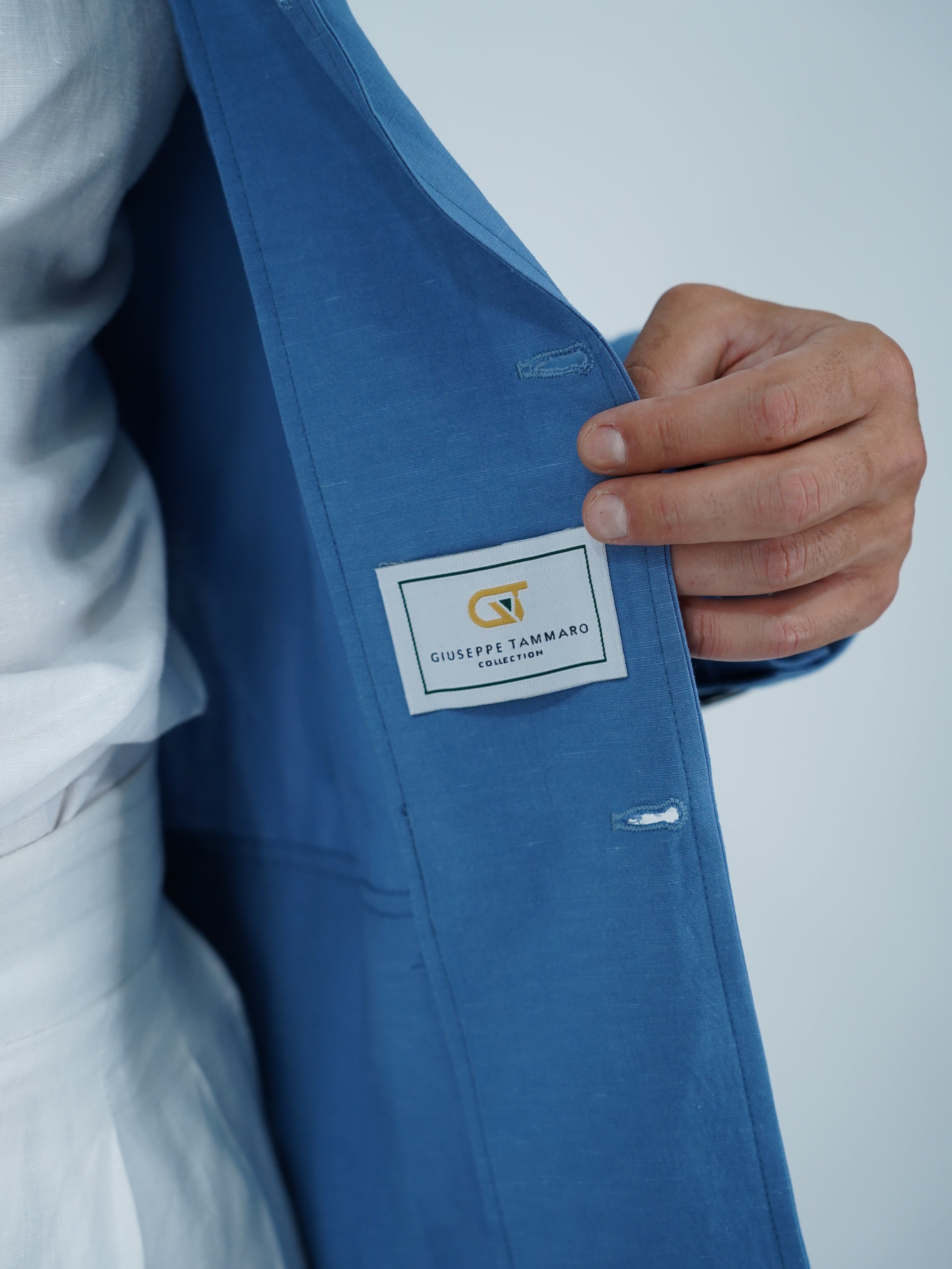 Giacca Safari in lino azzurro