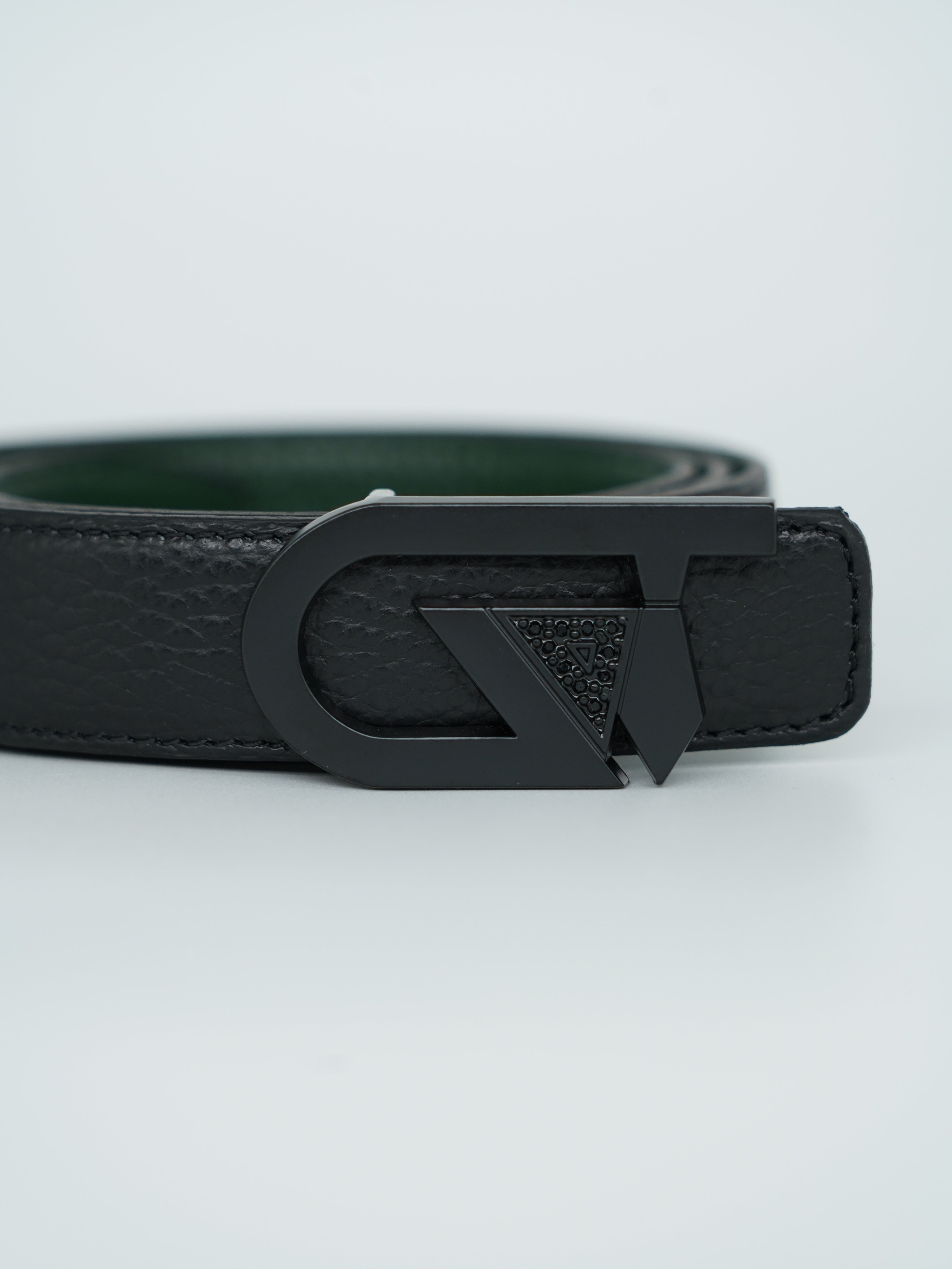 Cintura GT reversibile 2,5cm in pelle di vitello primo fiore nera/verde con fibbia nera opaca
