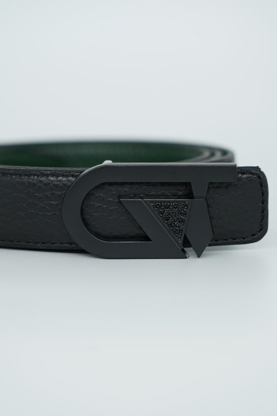 Cintura GT reversibile 2,5cm in pelle di vitello primo fiore nera/verde con fibbia nera opaca