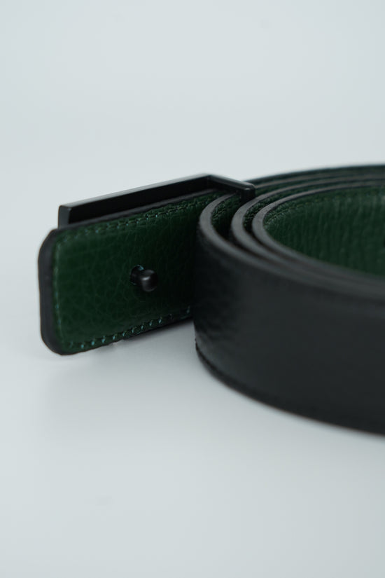 Cintura GT reversibile 2,5cm in pelle di vitello primo fiore nera/verde con fibbia nera opaca
