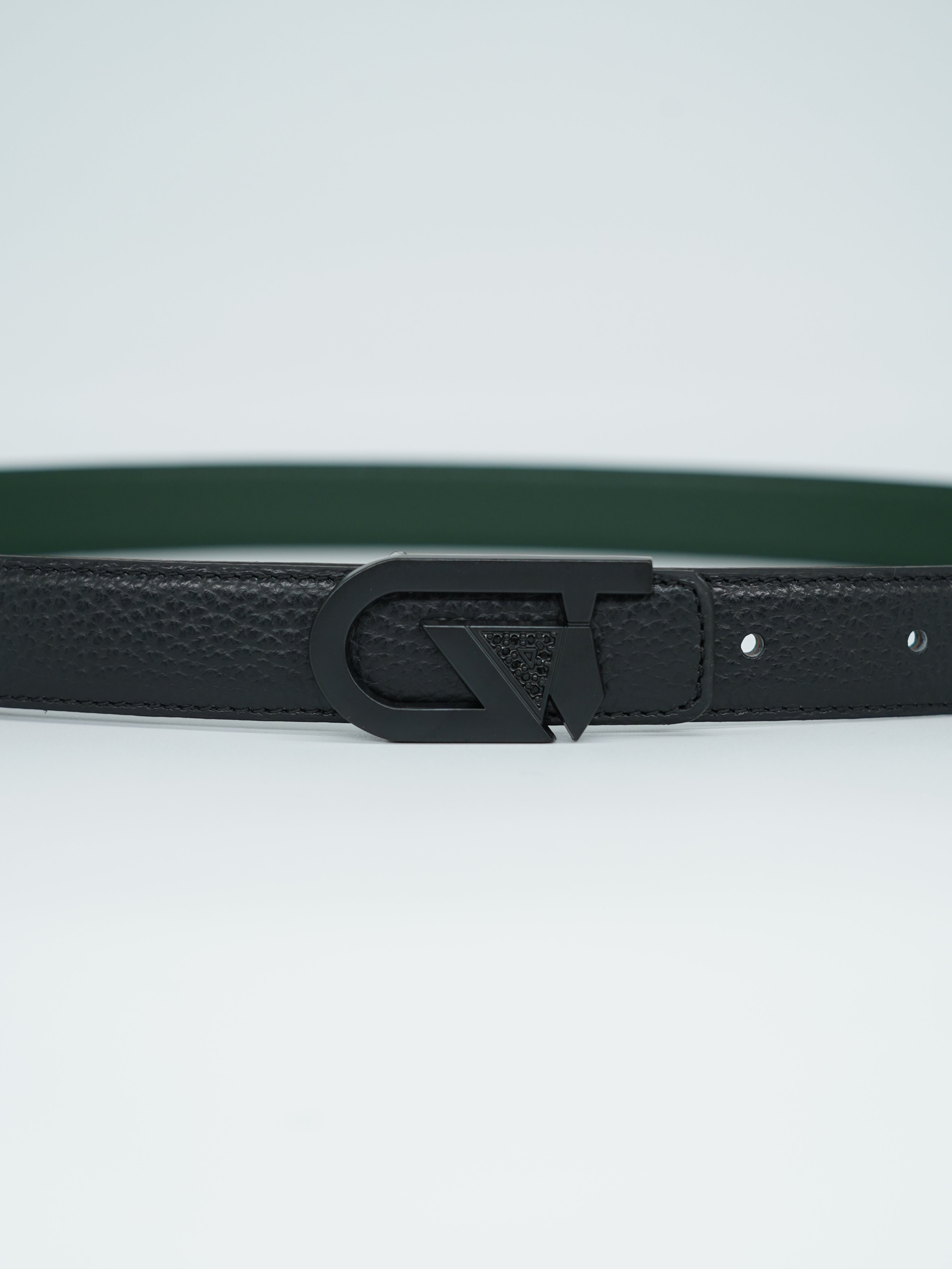 Cintura GT reversibile 2,5cm in pelle di vitello primo fiore nera/verde con fibbia nera opaca