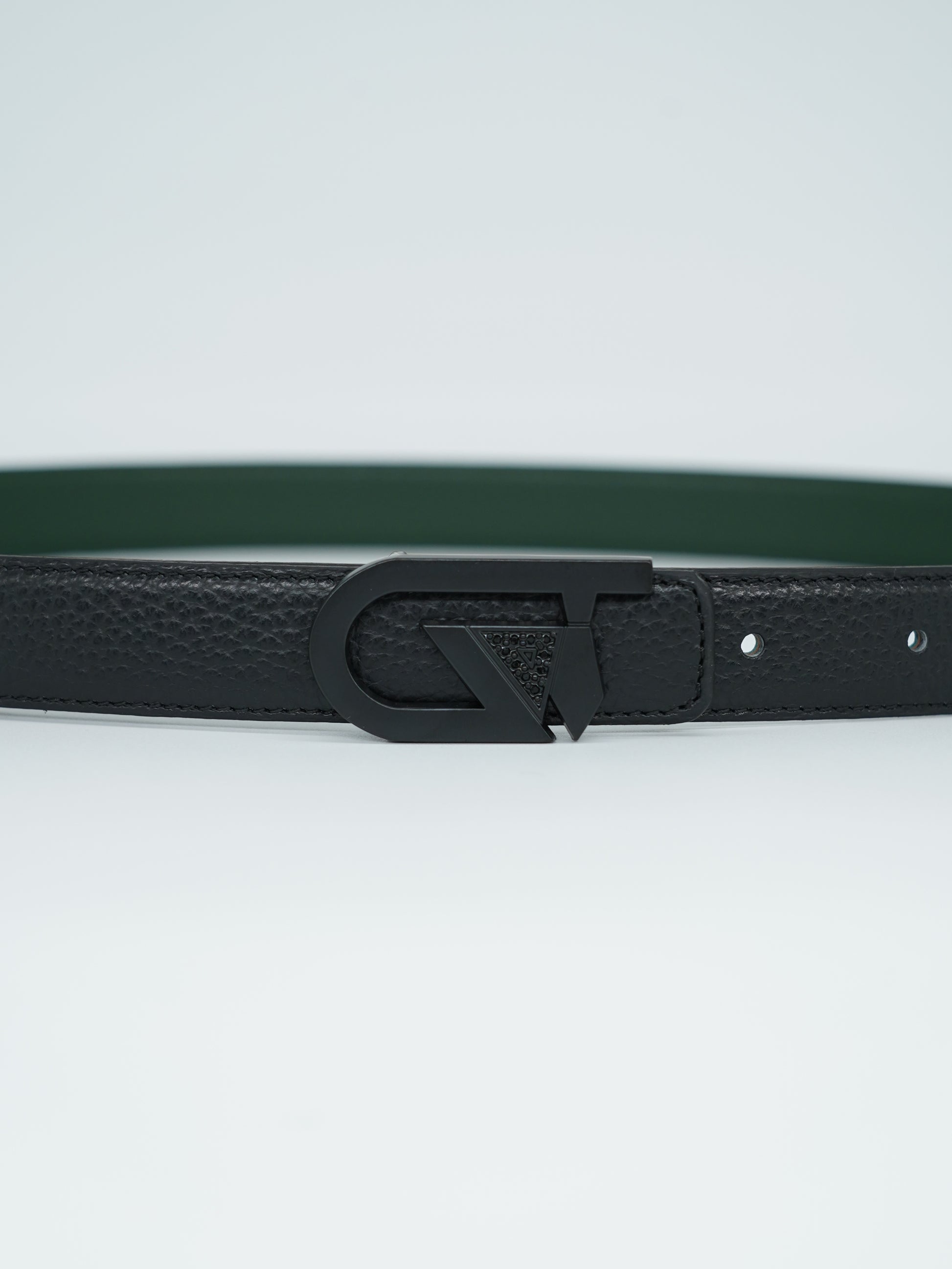 Cintura GT reversibile 2,5cm in pelle di vitello primo fiore nera/verde con fibbia nera opaca