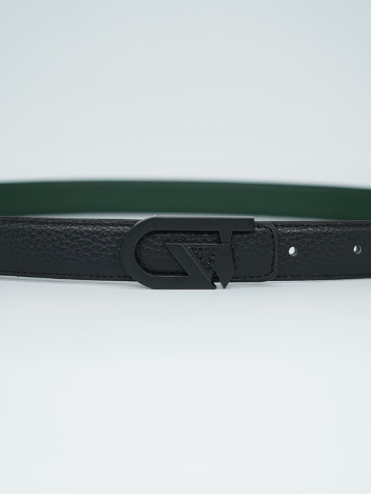 Cintura GT reversibile 2,5cm in pelle di vitello primo fiore nera/verde con fibbia nera opaca
