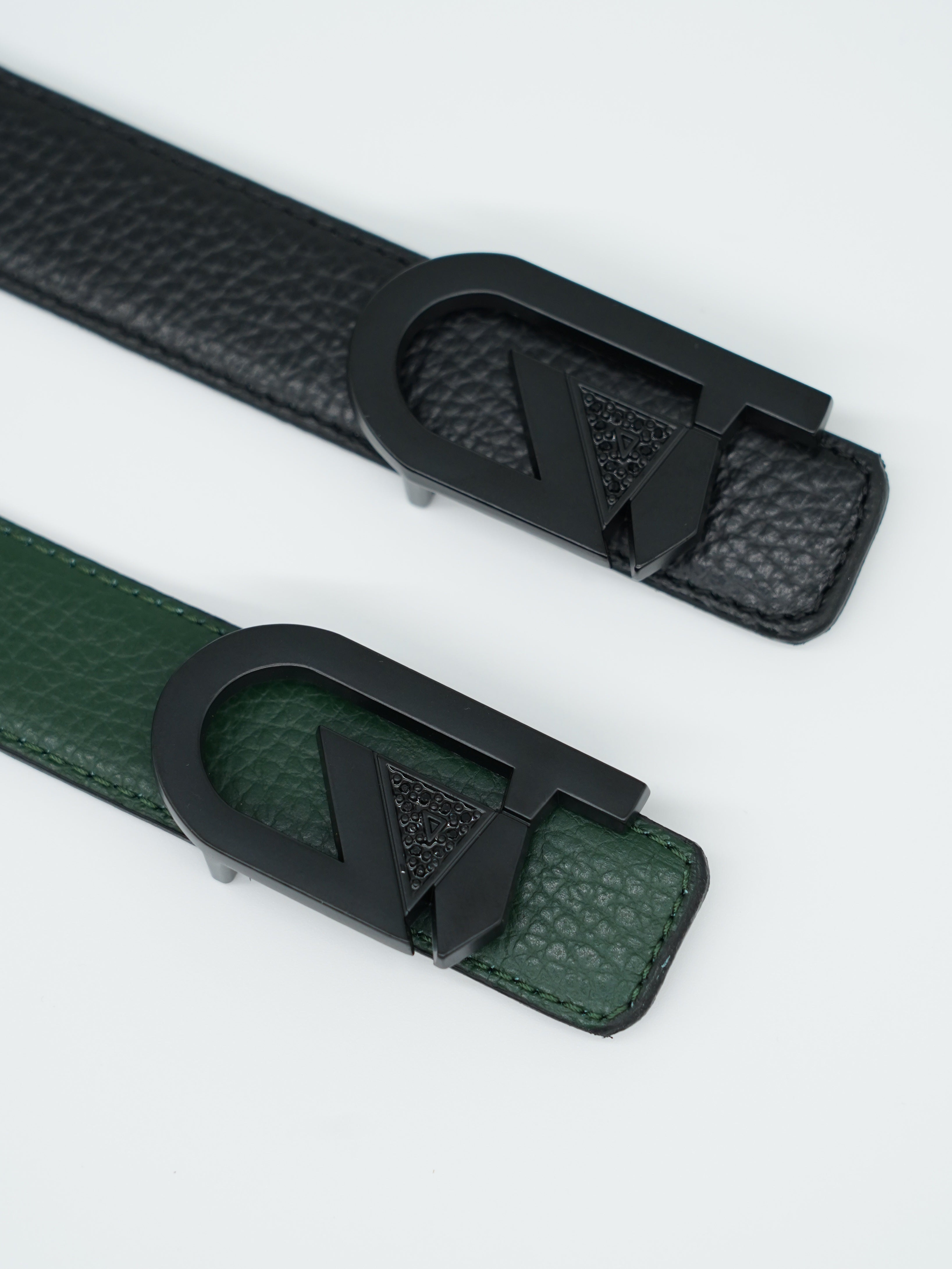 Cintura GT reversibile 2,5cm in pelle di vitello primo fiore nera/verde con fibbia nera opaca