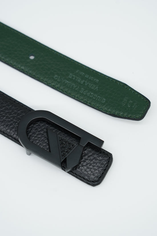 Cintura GT reversibile 2,5cm in pelle di vitello primo fiore nera/verde con fibbia nera opaca
