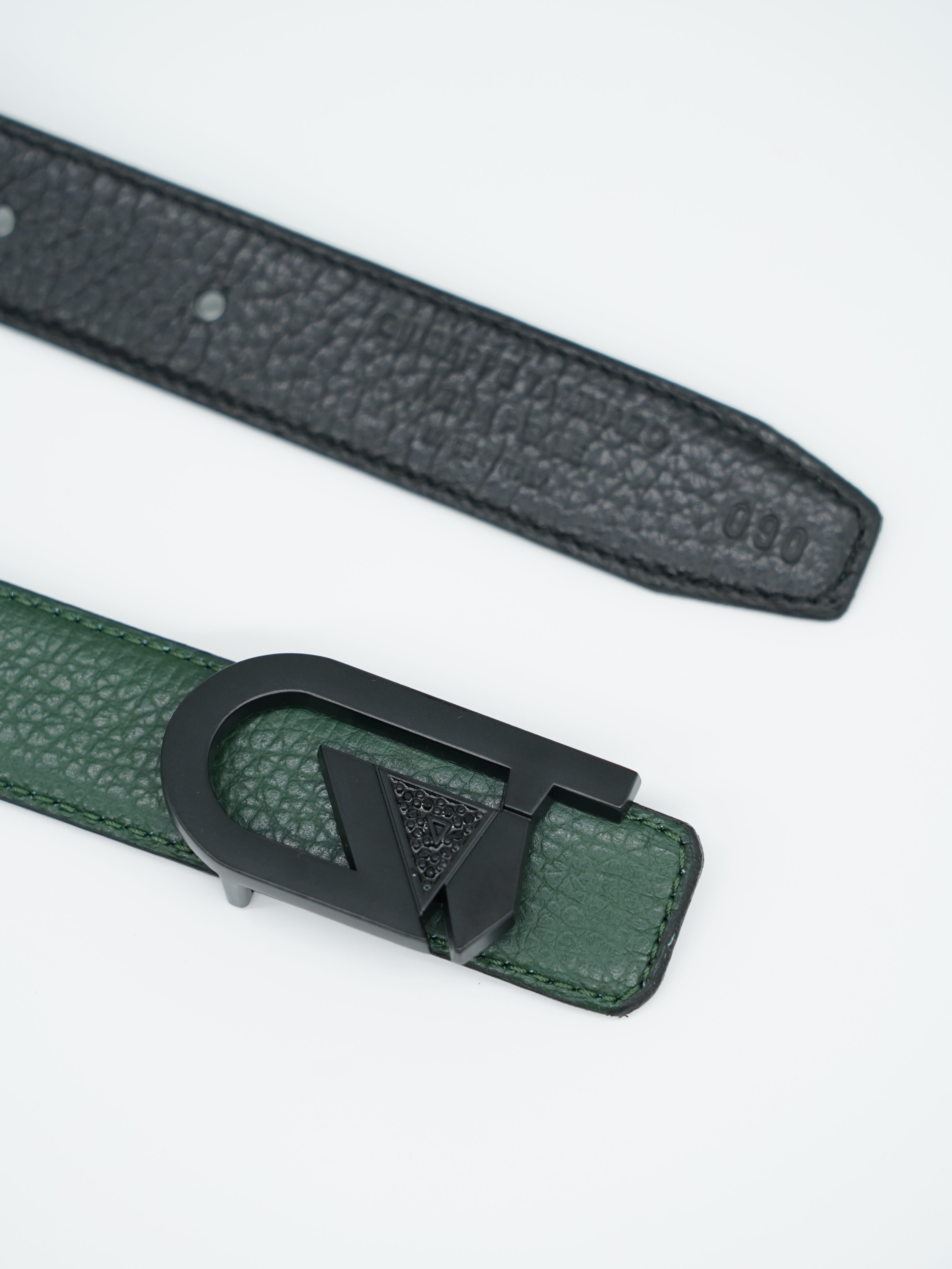 Cintura GT reversibile 2,5cm in pelle di vitello primo fiore nera/verde con fibbia nera opaca