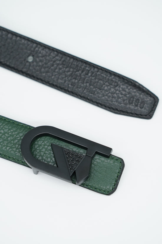 Cintura GT reversibile 2,5cm in pelle di vitello primo fiore nera/verde con fibbia nera opaca