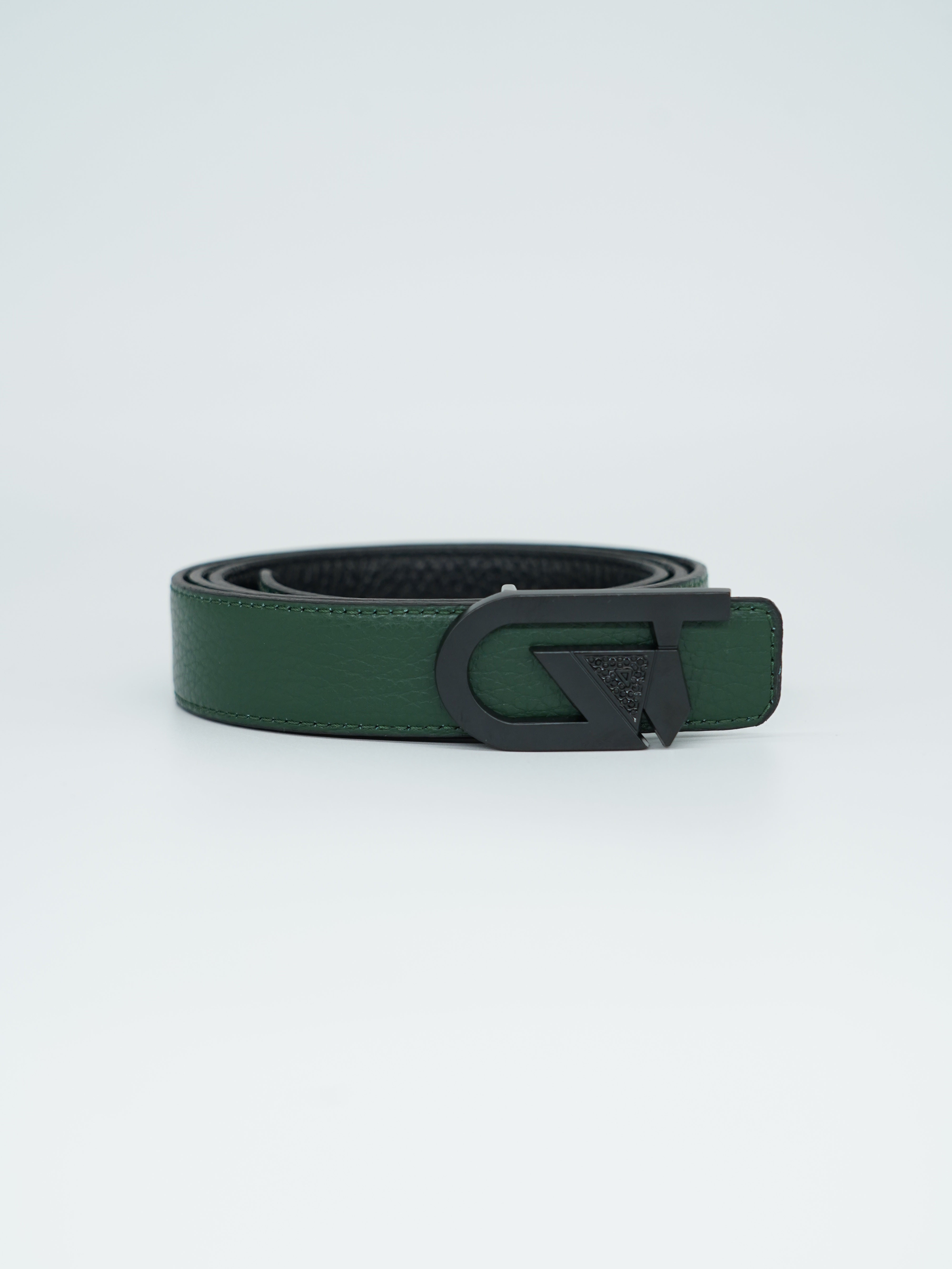 Cintura GT reversibile 2,5cm in pelle di vitello primo fiore nera/verde con fibbia nera opaca