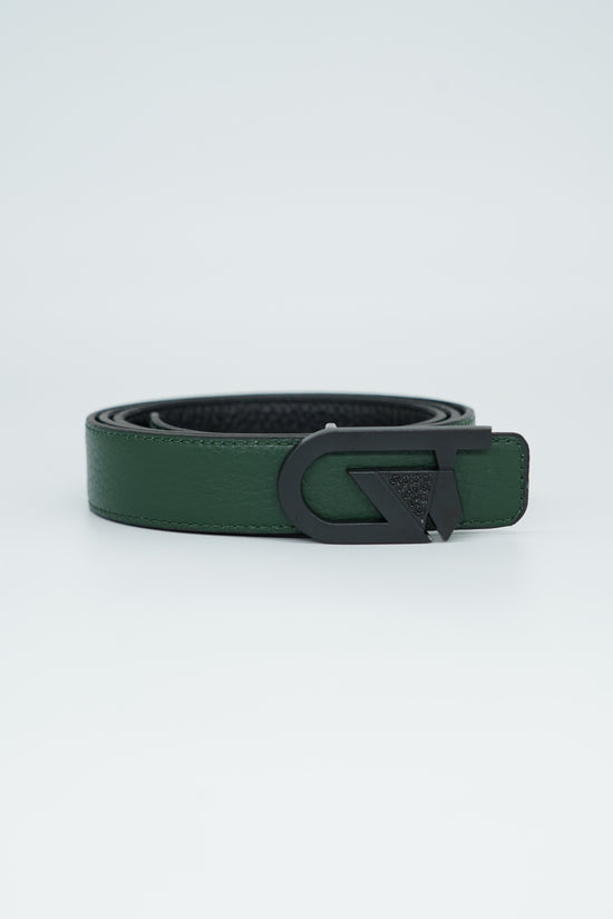 Cintura GT reversibile 2,5cm in pelle di vitello primo fiore nera/verde con fibbia nera opaca