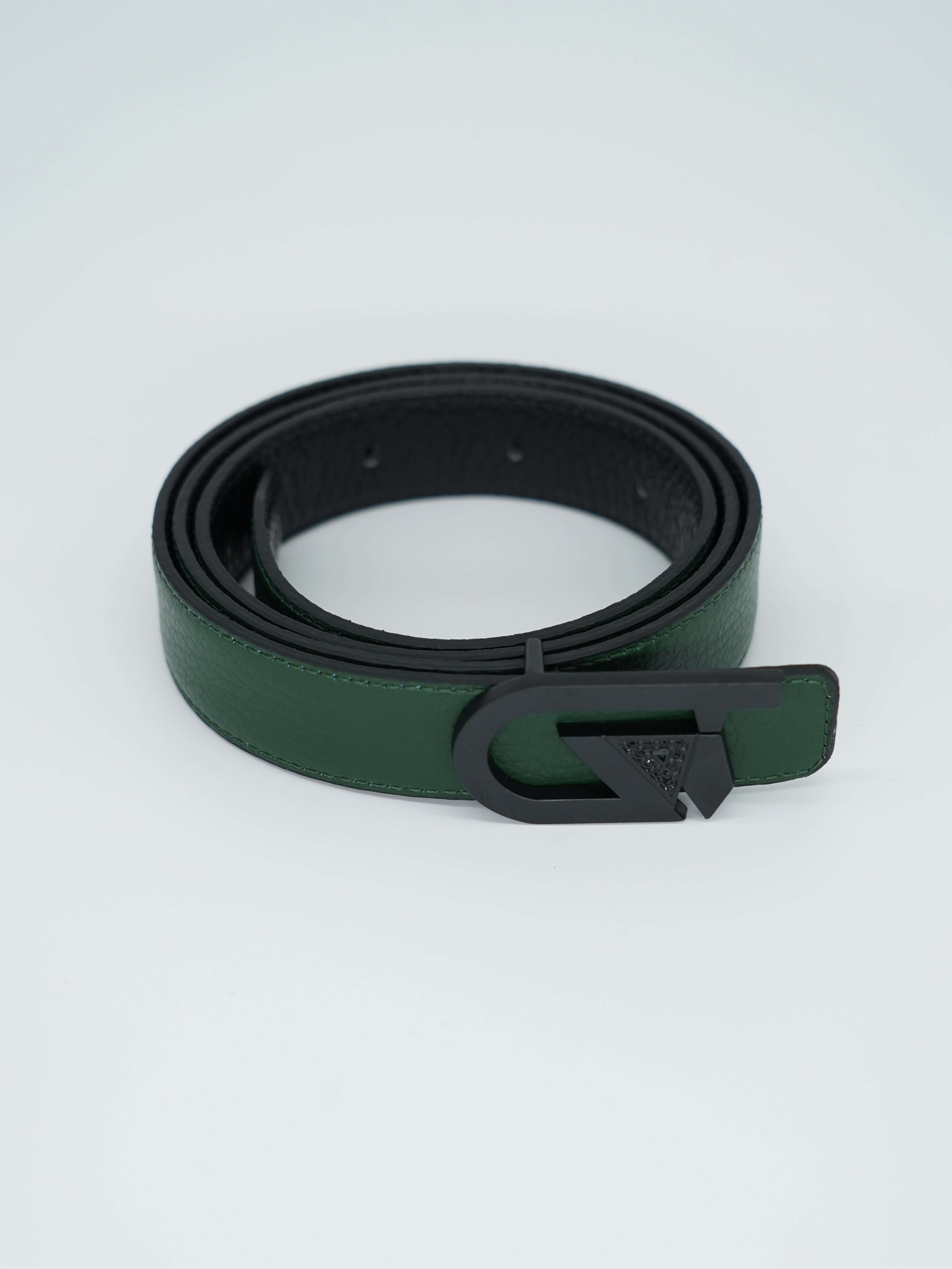 Cintura GT reversibile 2,5cm in pelle di vitello primo fiore nera/verde con fibbia nera opaca