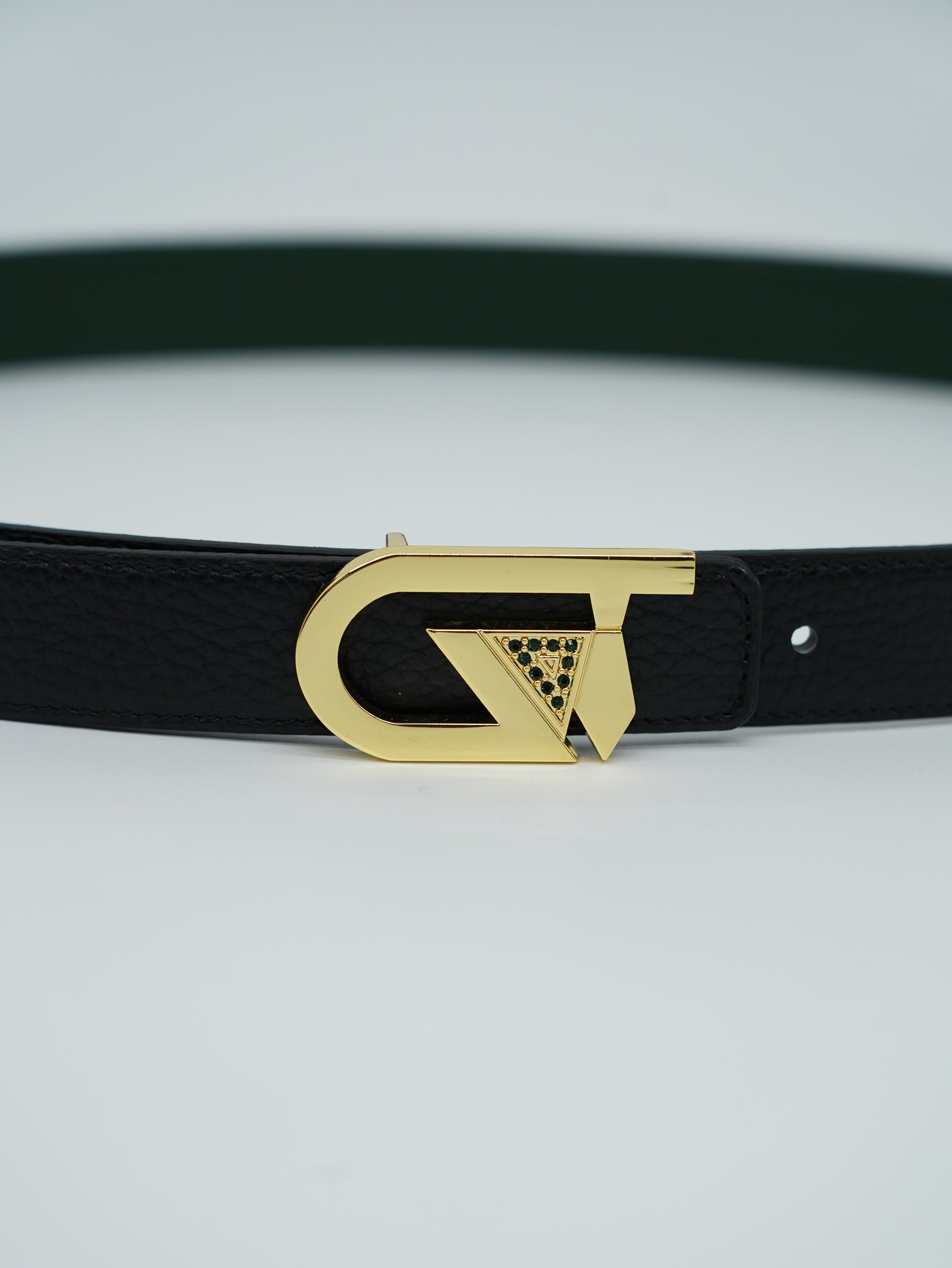 Cintura GT reversibile 2,5cm in pelle di vitello primo fiore verde/nera con fibbia oro lucido