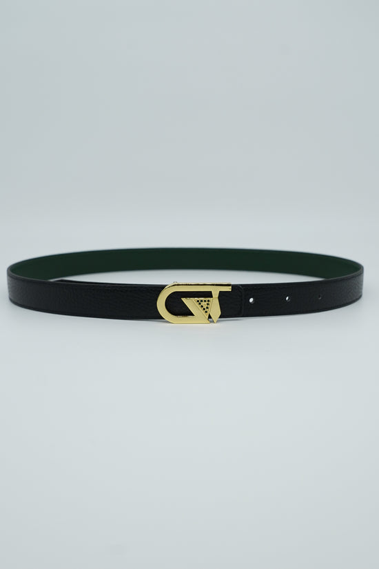 Cintura GT reversibile 2,5cm in pelle di vitello primo fiore verde/nera con fibbia oro lucido