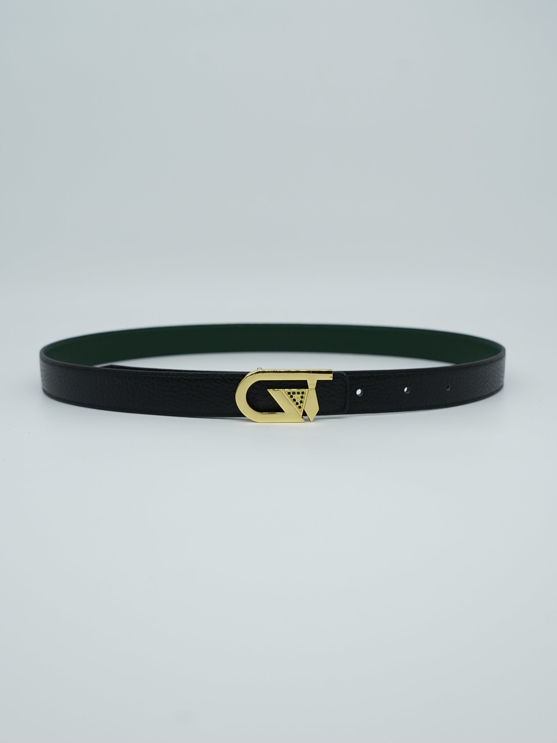 Cintura GT reversibile 2,5cm in pelle di vitello primo fiore verde/nera con fibbia oro lucido