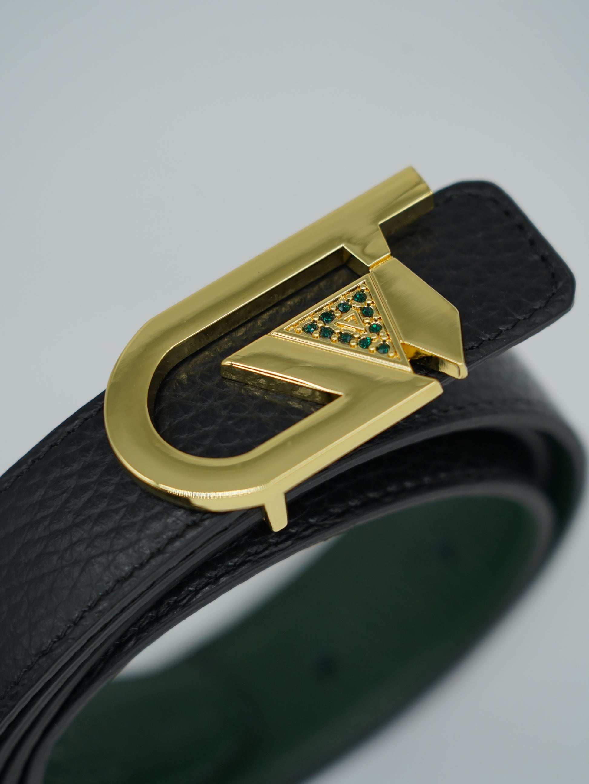 Cintura GT reversibile 2,5cm in pelle di vitello primo fiore verde/nera con fibbia oro lucido
