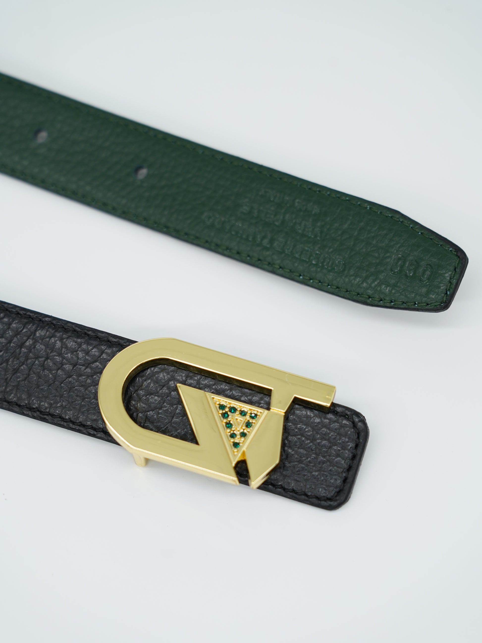 Cintura GT reversibile 2,5cm in pelle di vitello primo fiore verde/nera con fibbia oro lucido