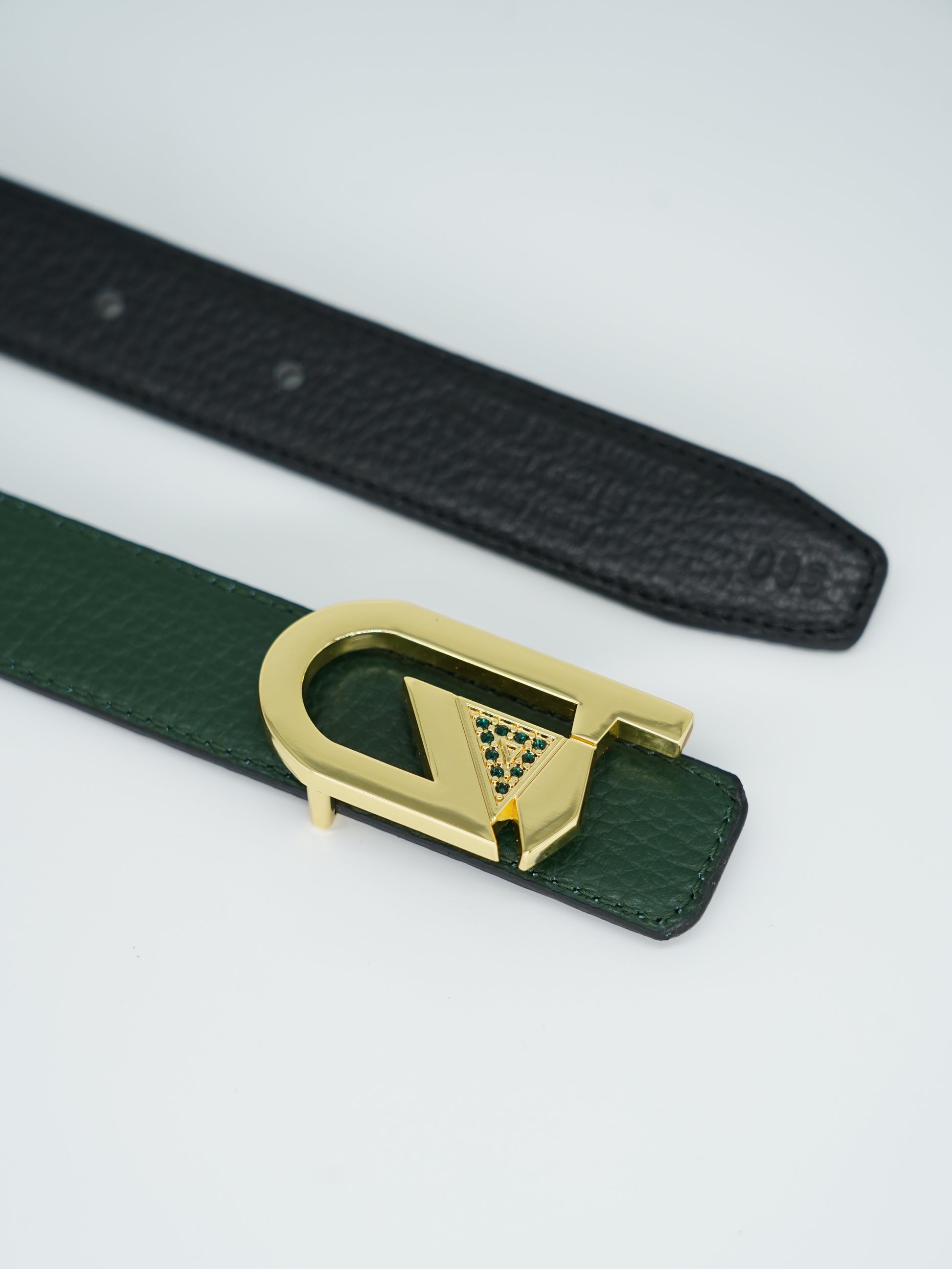 Cintura GT reversibile 2,5cm in pelle di vitello primo fiore verde/nera con fibbia oro lucido
