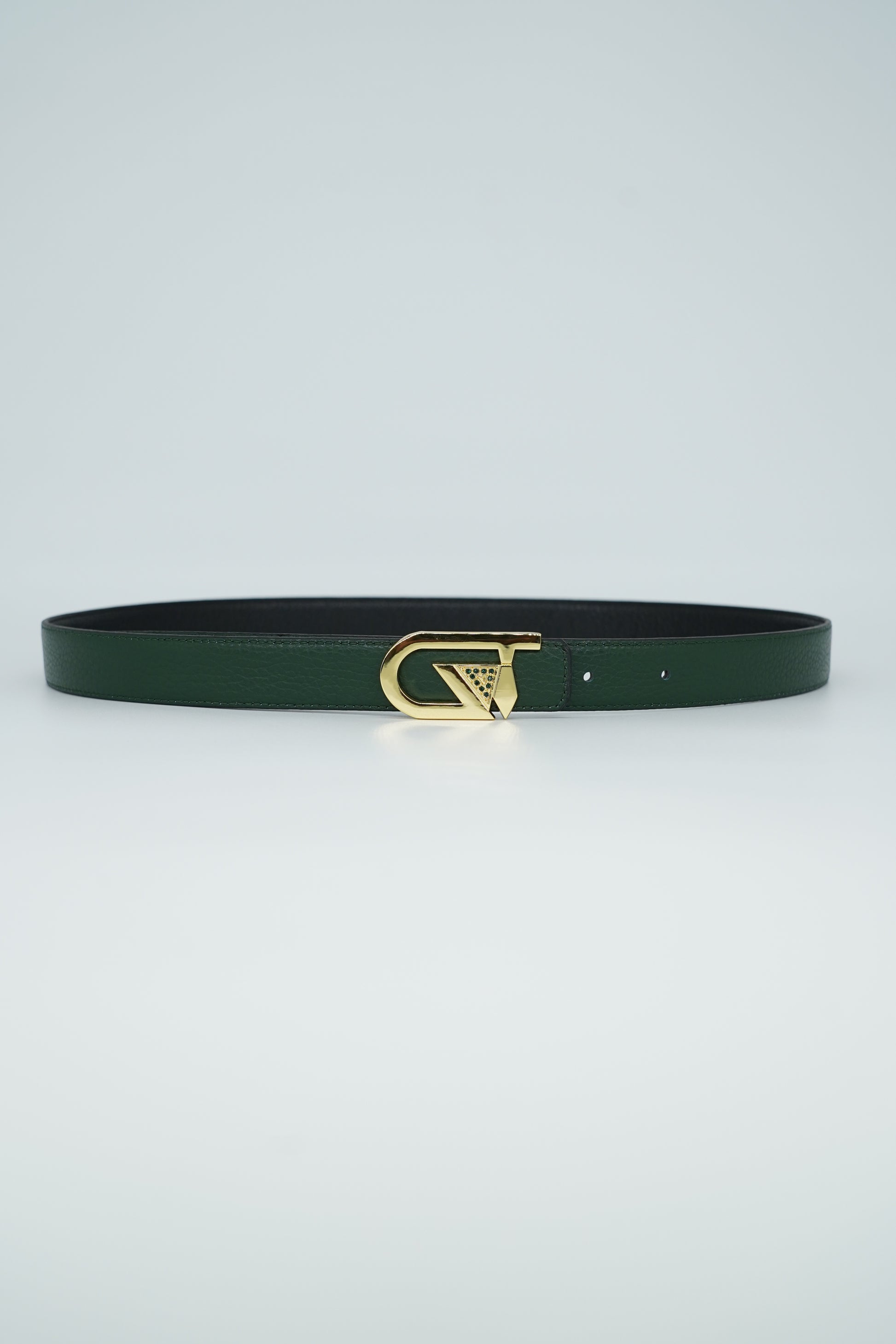 Cintura GT reversibile 2,5cm in pelle di vitello primo fiore verde/nera con fibbia oro lucido
