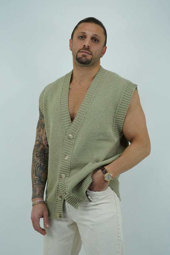 Gilet smacchinato verde safari