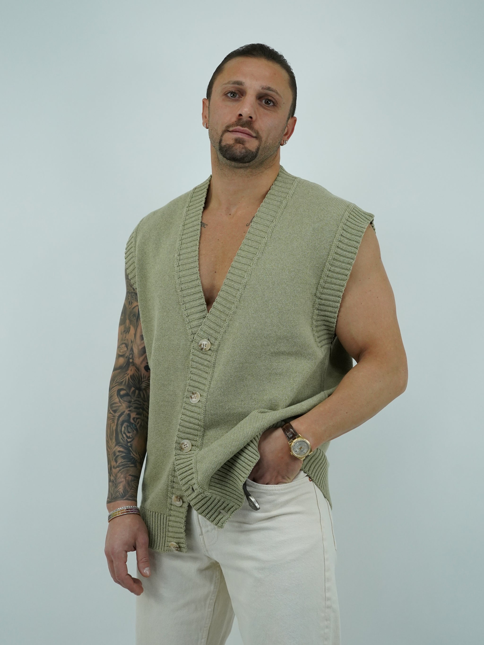 Gilet smacchinato verde safari