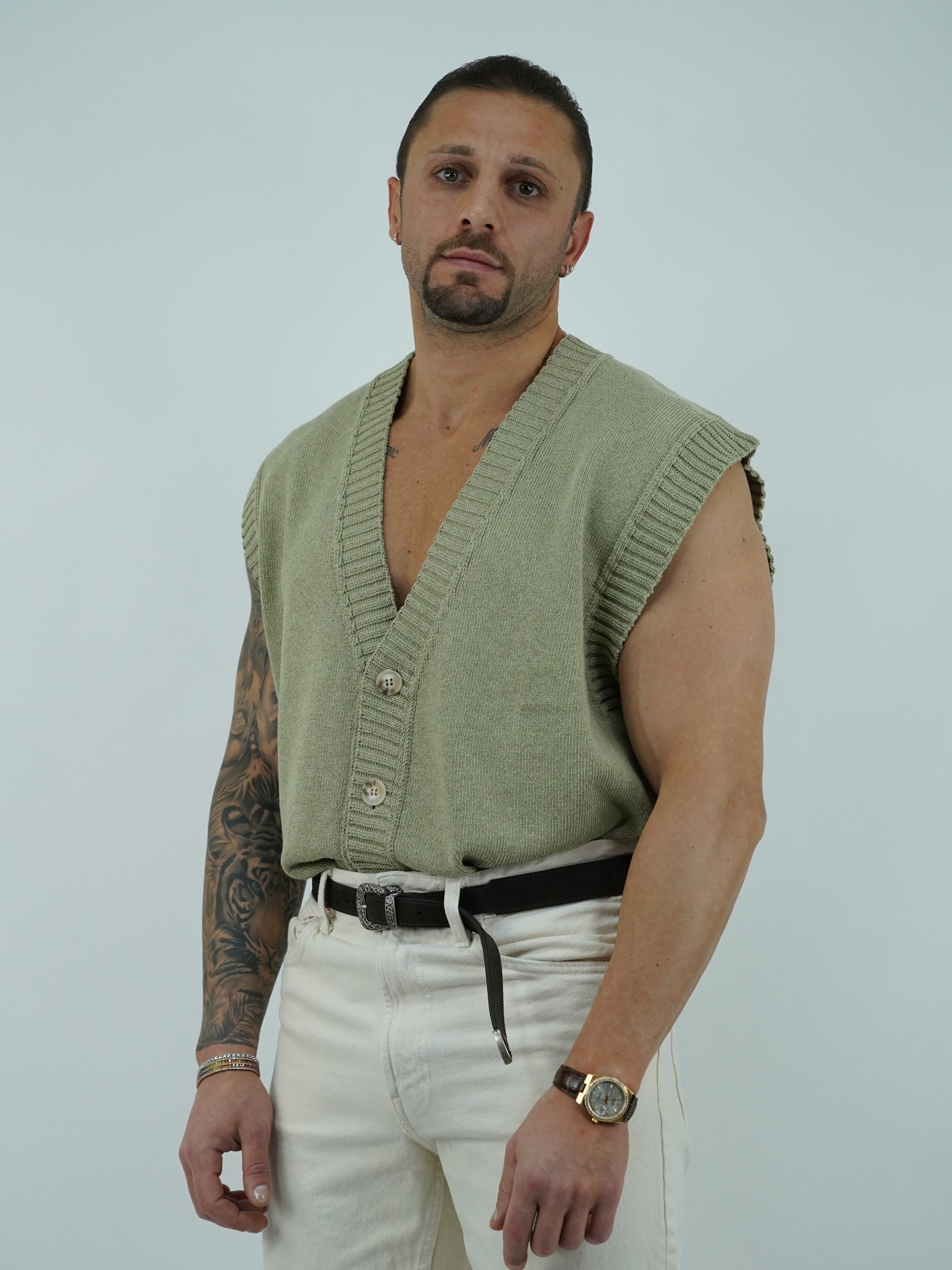 Gilet smacchinato verde safari