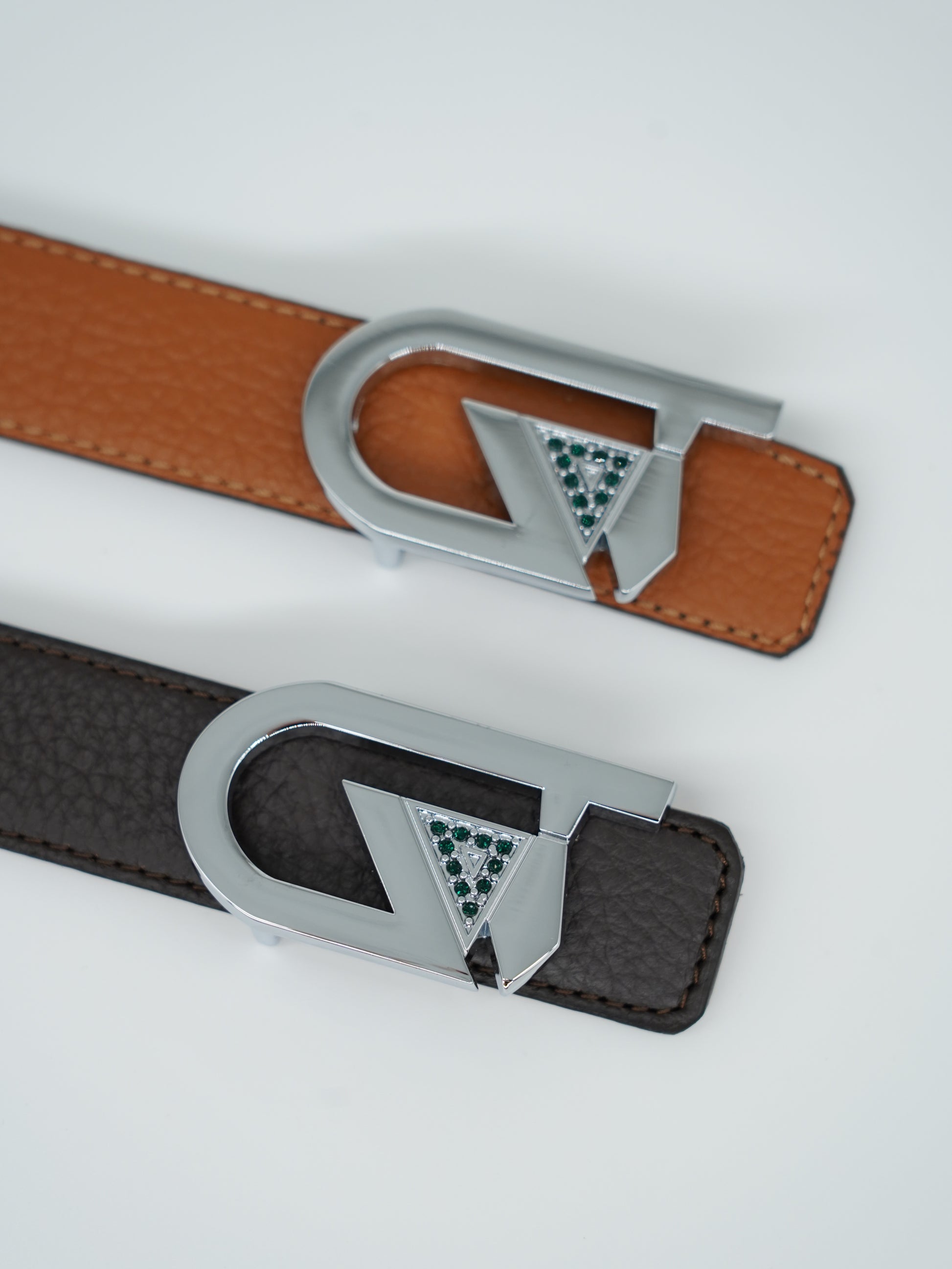 Cintura GT reversibile 2,5cm in pelle di vitello primo fiore cuoio/moro con fibbia argento