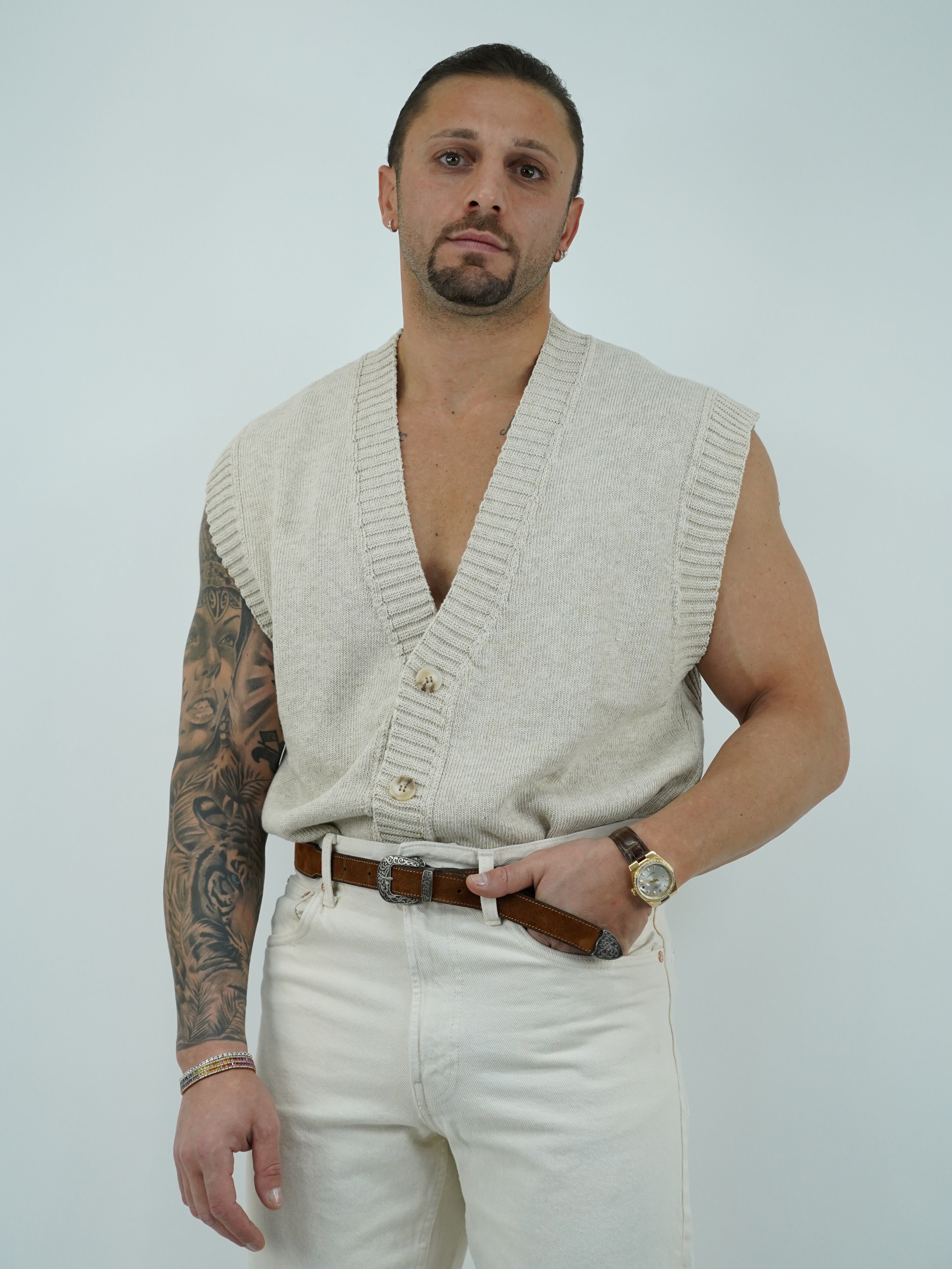 Gilet smacchinato colore lino