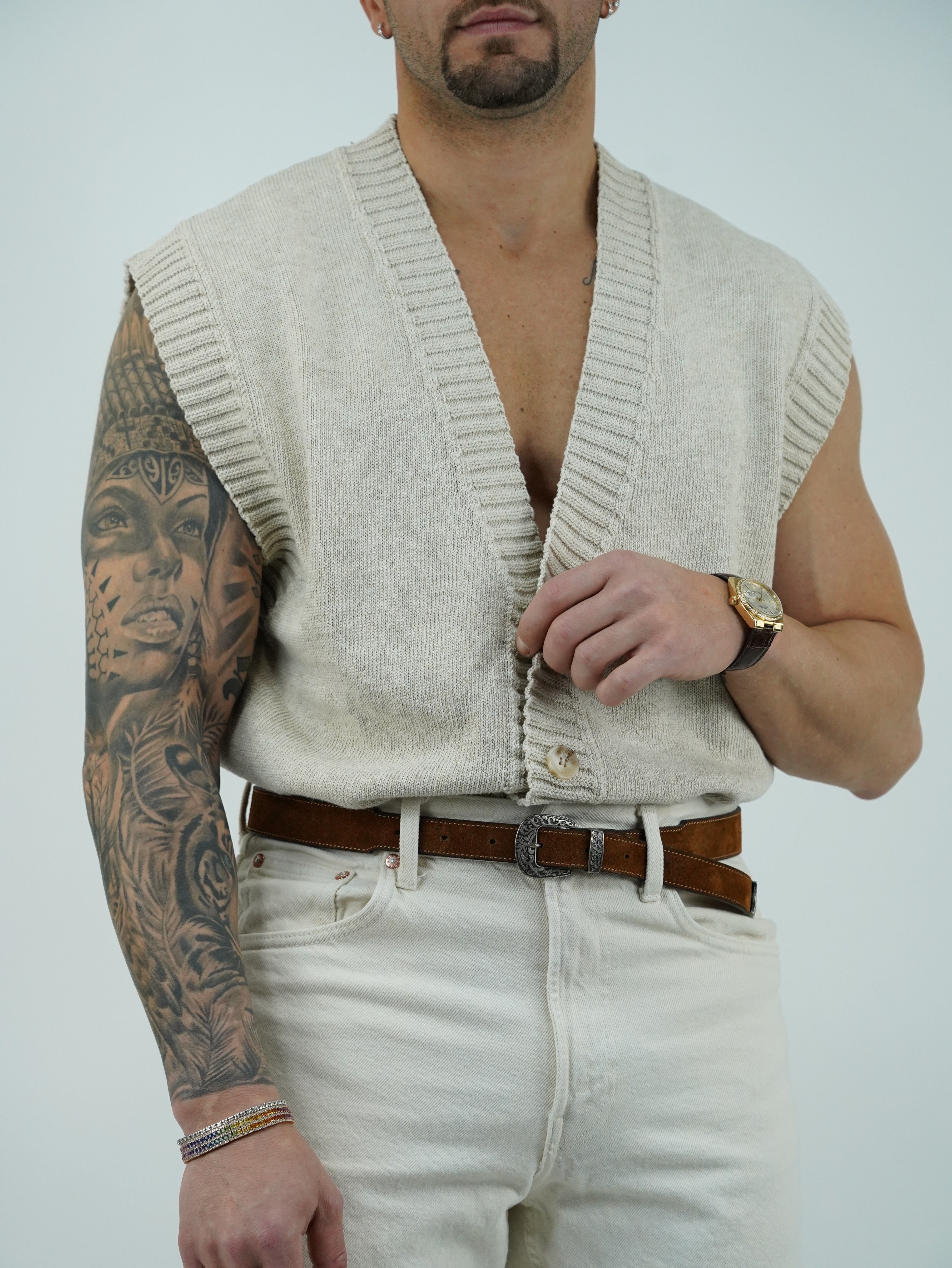 Gilet smacchinato colore lino