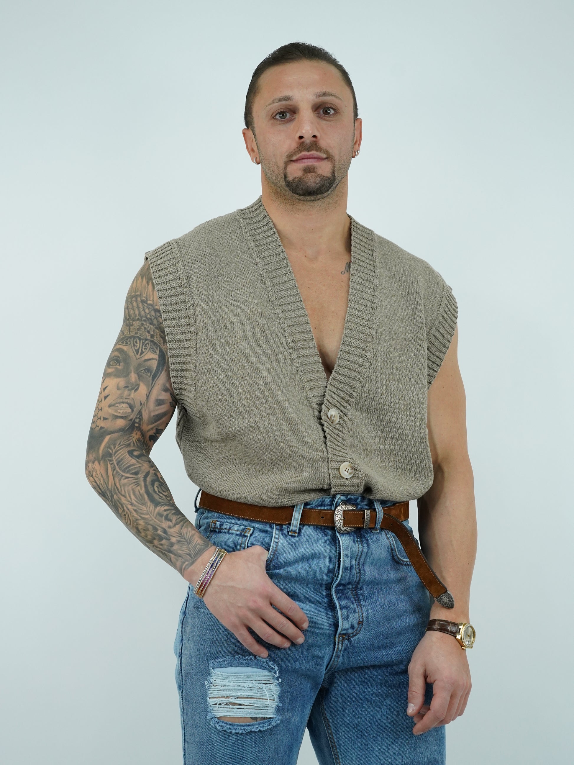 Gilet smacchinato argilla