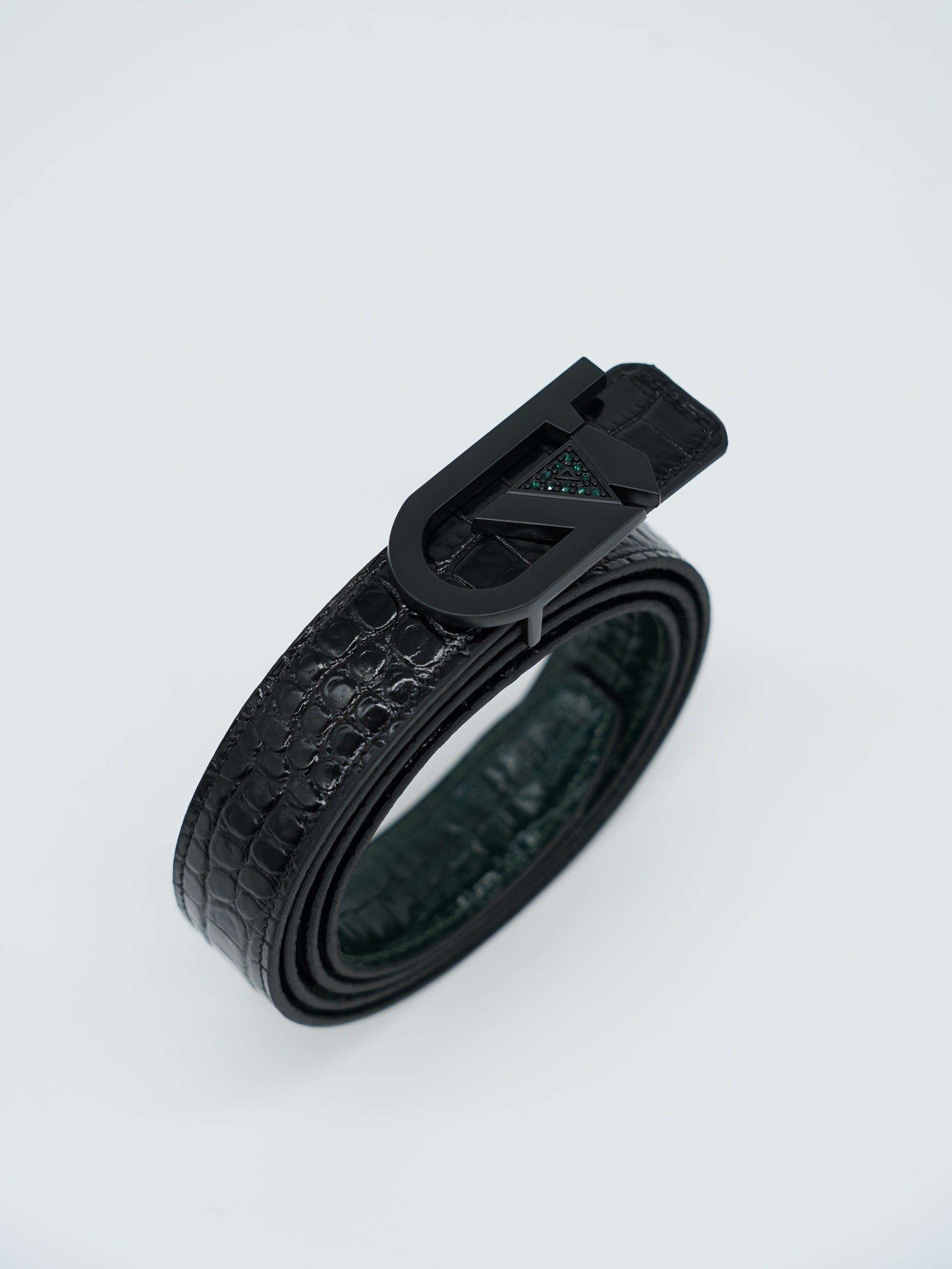 Cintura GT reversibile 2,5cm in pelle di vitello primo fiore stampa cocco verde/nero con fibbia nera opaca