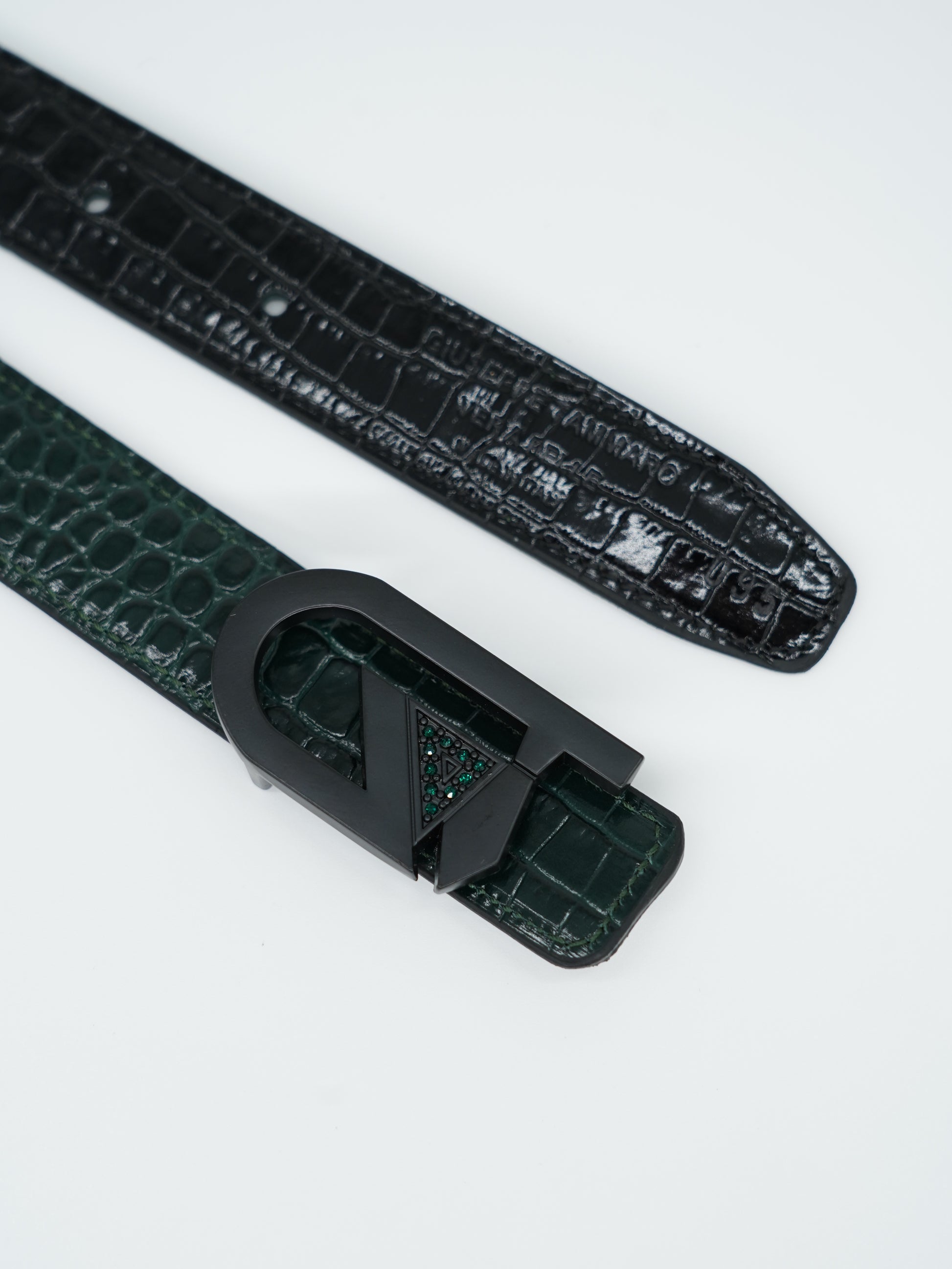 Cintura GT reversibile 2,5cm in pelle di vitello primo fiore stampa cocco verde/nero con fibbia nera opaca