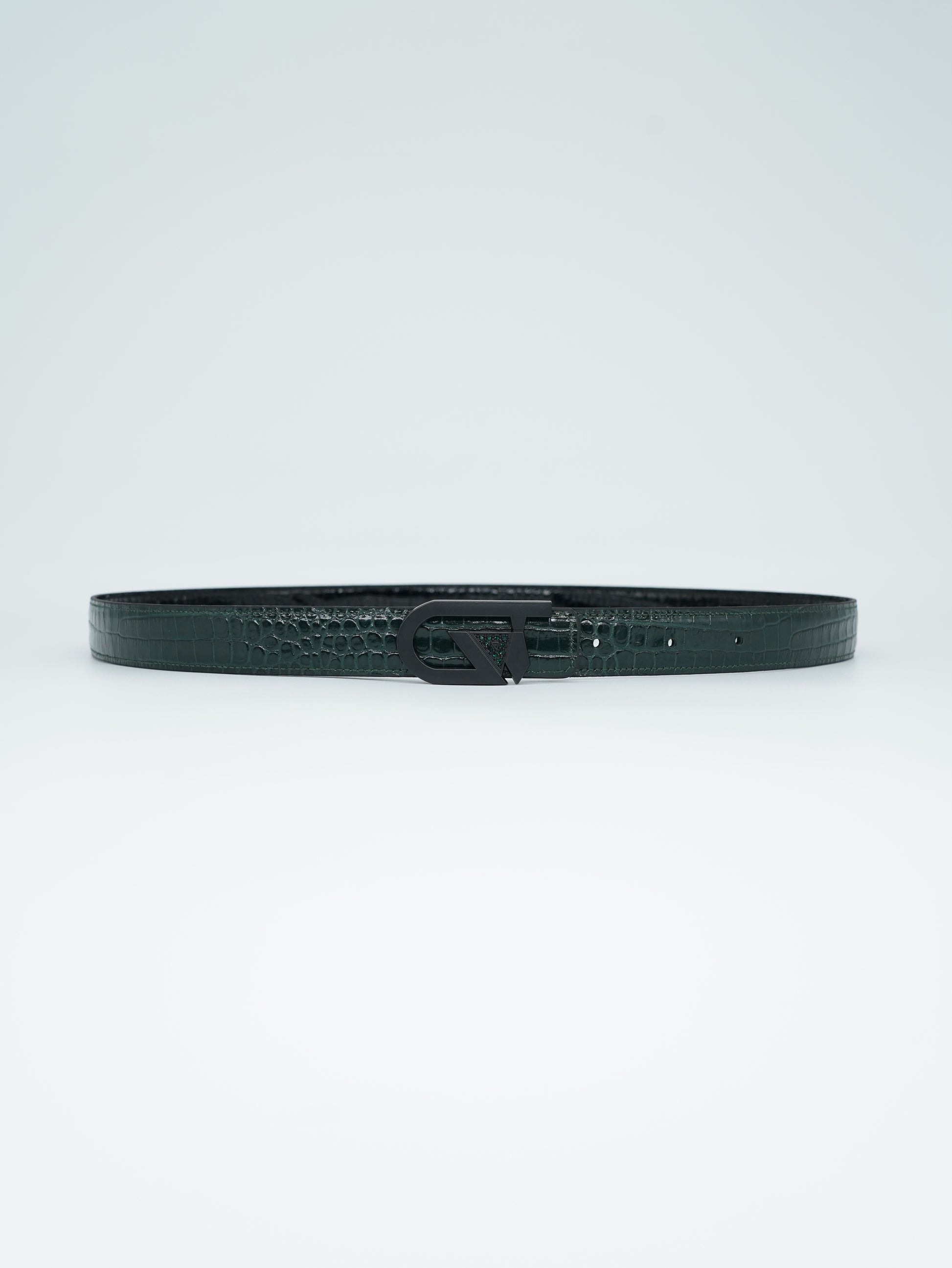 Cintura GT reversibile 2,5cm in pelle di vitello primo fiore stampa cocco verde/nero con fibbia nera opaca
