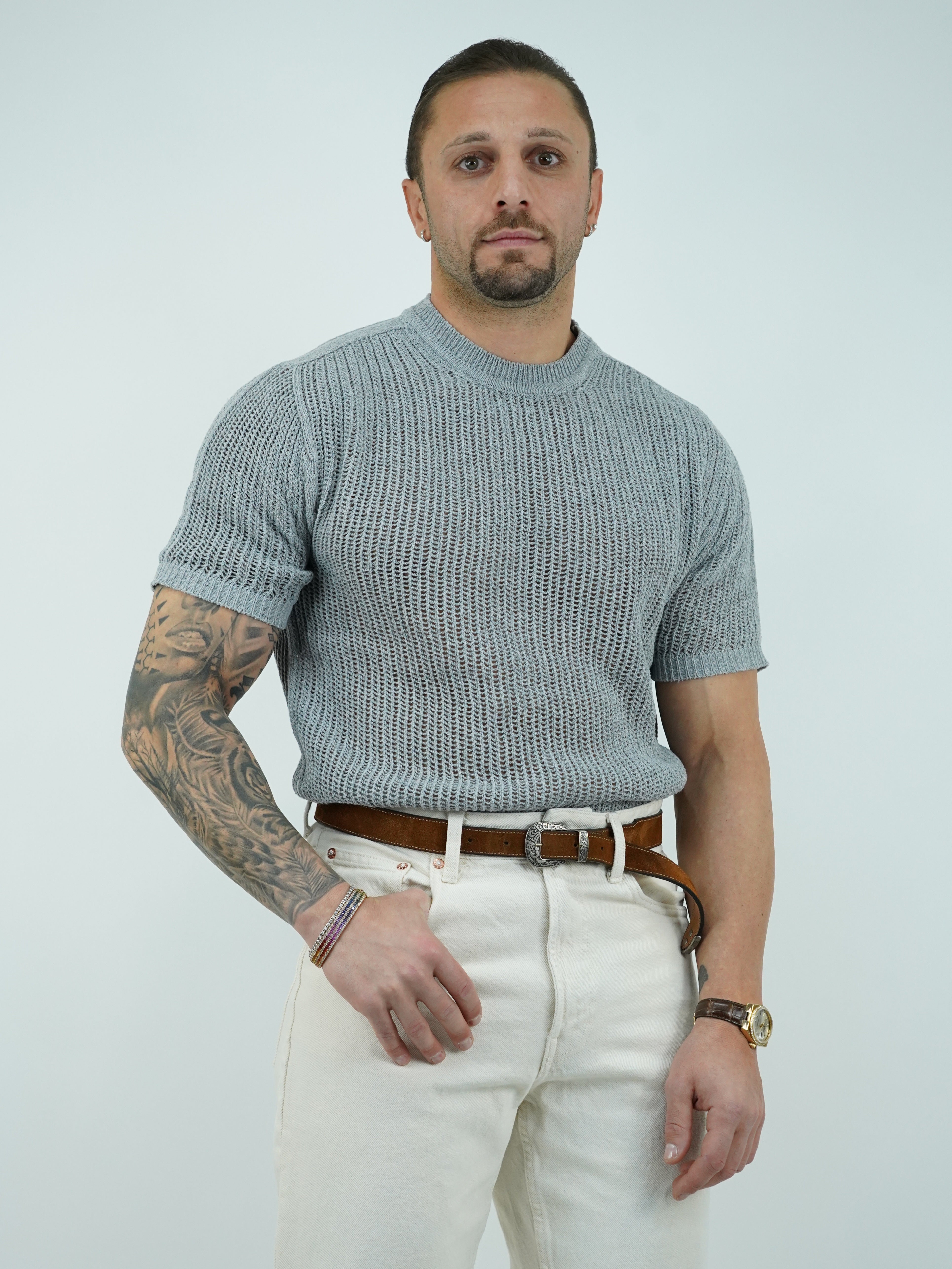 T-shirt forata grigio fumo