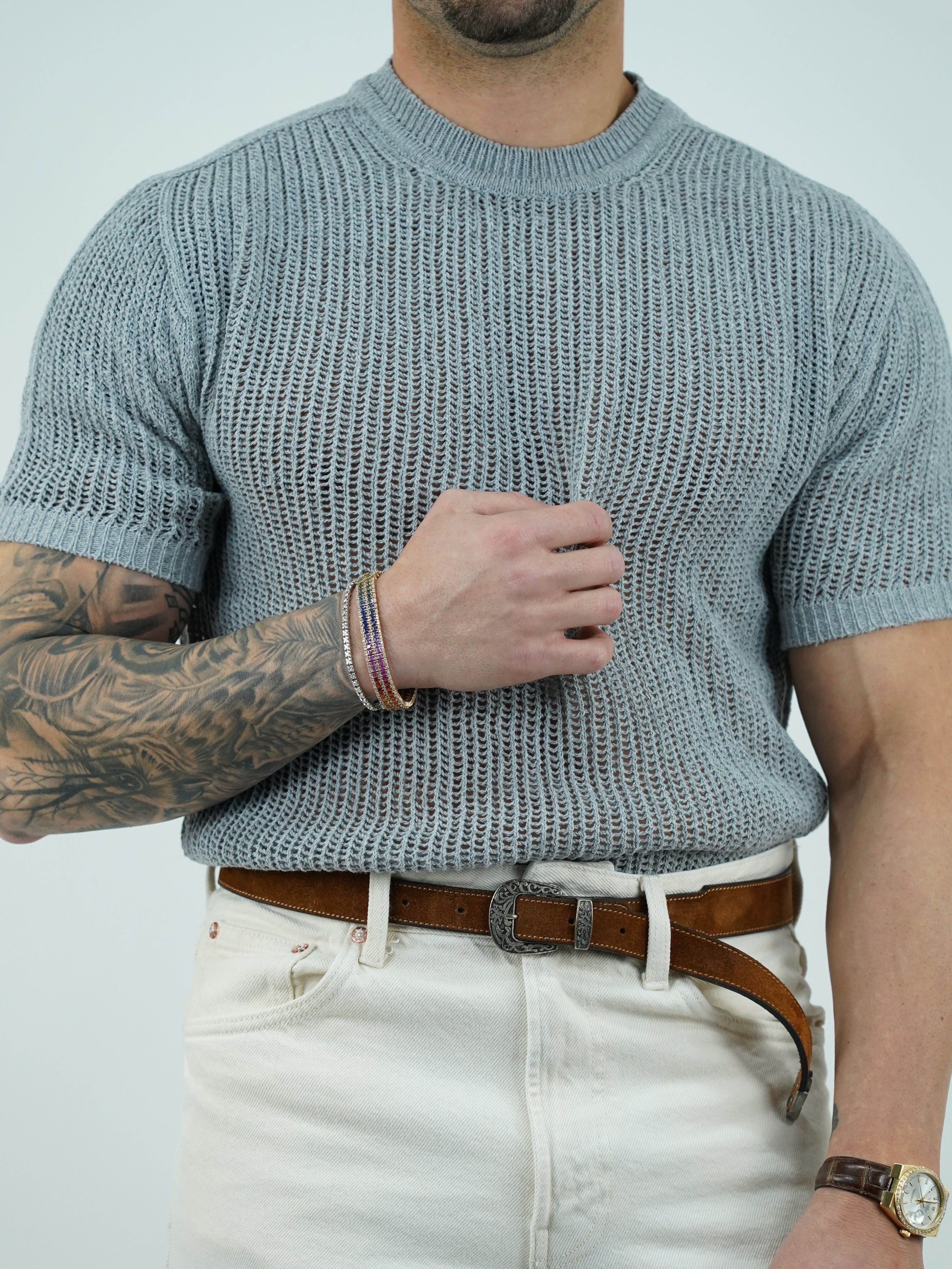 T-shirt forata grigio fumo