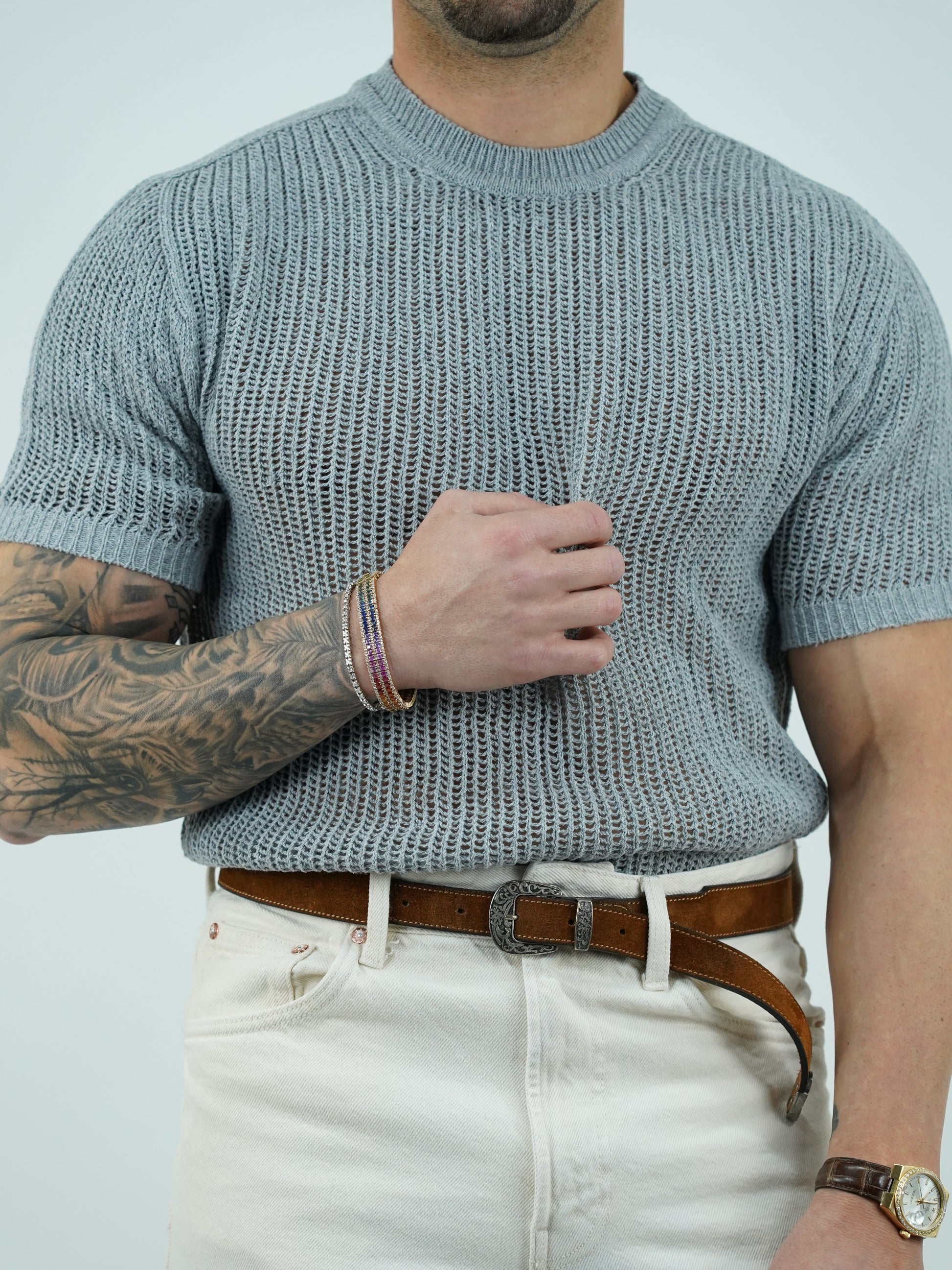 T-shirt forata grigio fumo