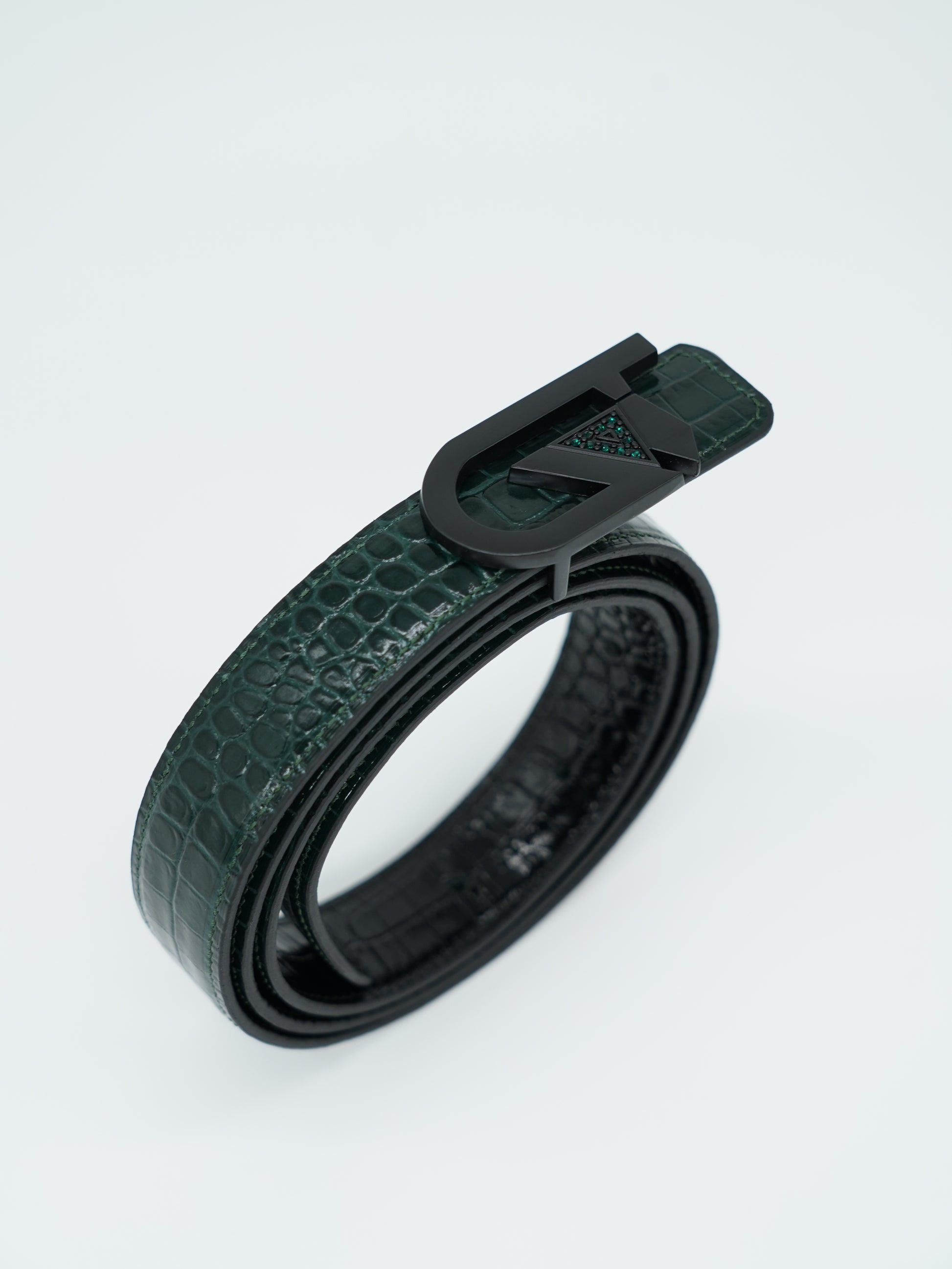 Cintura GT reversibile 2,5cm in pelle di vitello primo fiore stampa cocco verde/nero con fibbia nera opaca