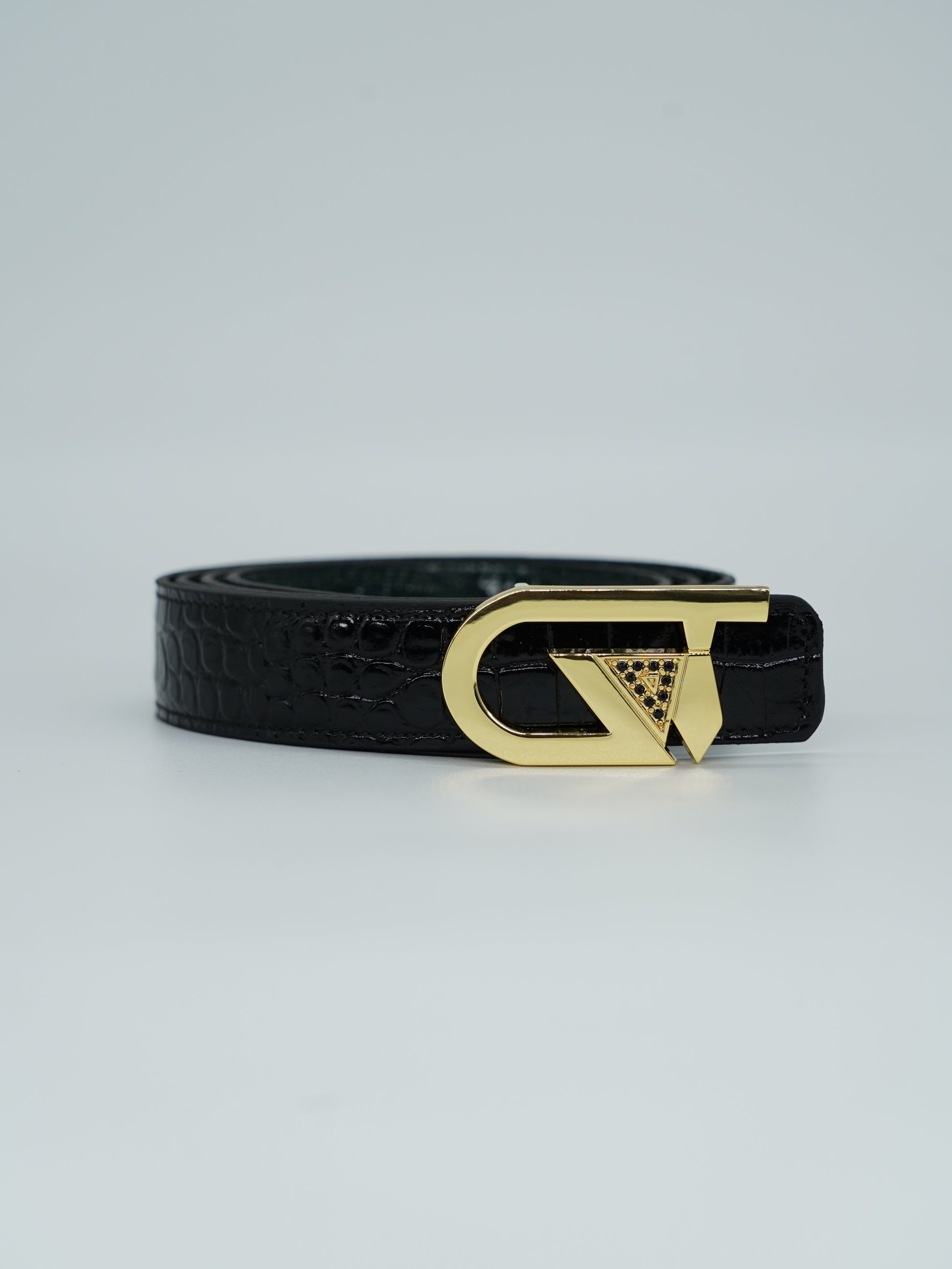 Cintura GT reversibile 2,5cm in pelle di vitello primo fiore stampa cocco nera/verde con fibbia oro lucido