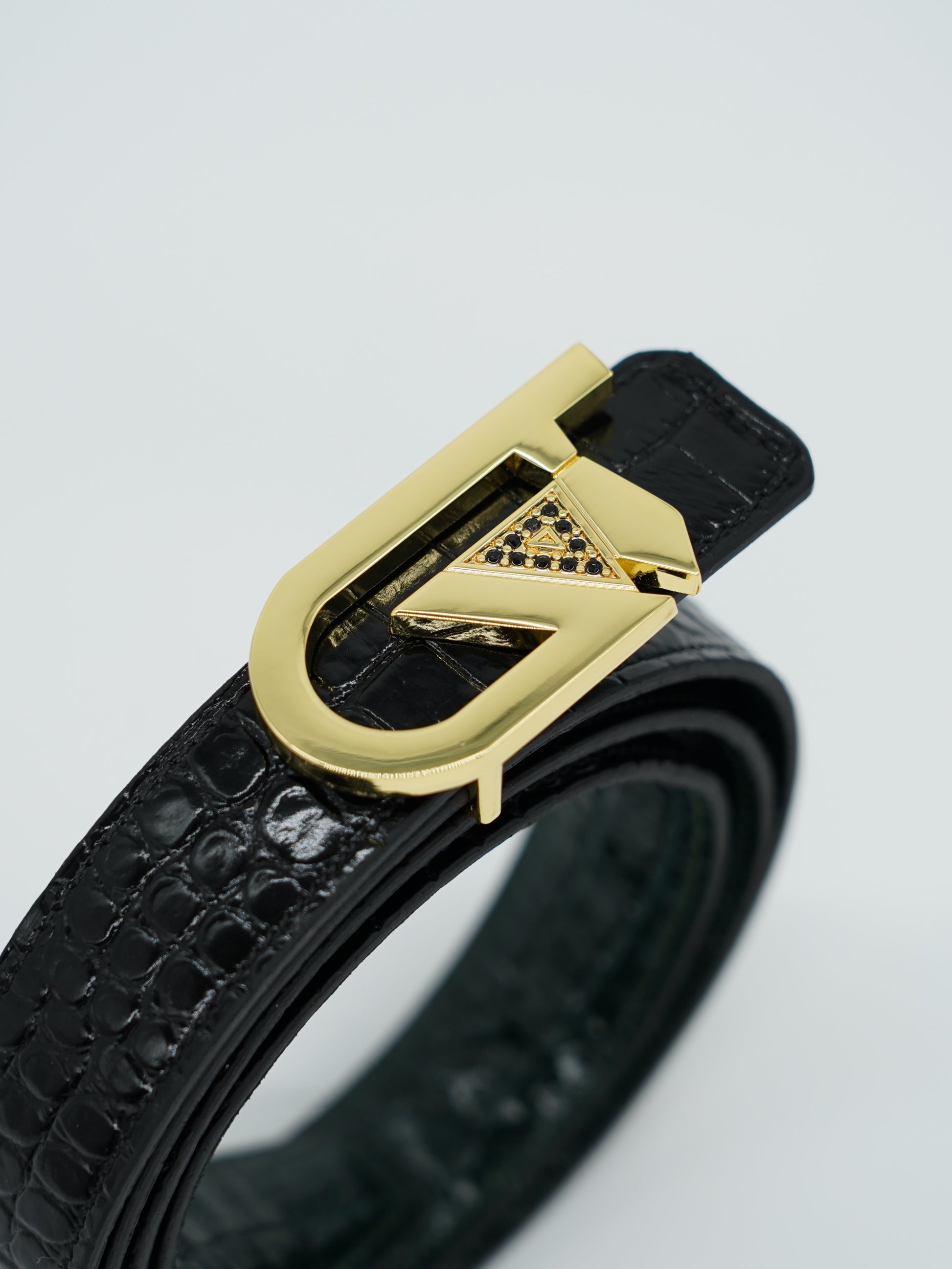 Cintura GT reversibile 2,5cm in pelle di vitello primo fiore stampa cocco nera/verde con fibbia oro lucido